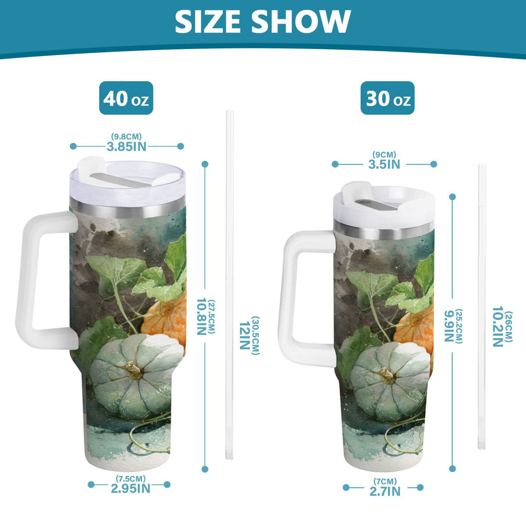 40 oz Insulated Stainless Steel Tumbler Double Wall Stainless Steel Tumbler with 2-Way Drinking Orange and White Pumpkins WLK9