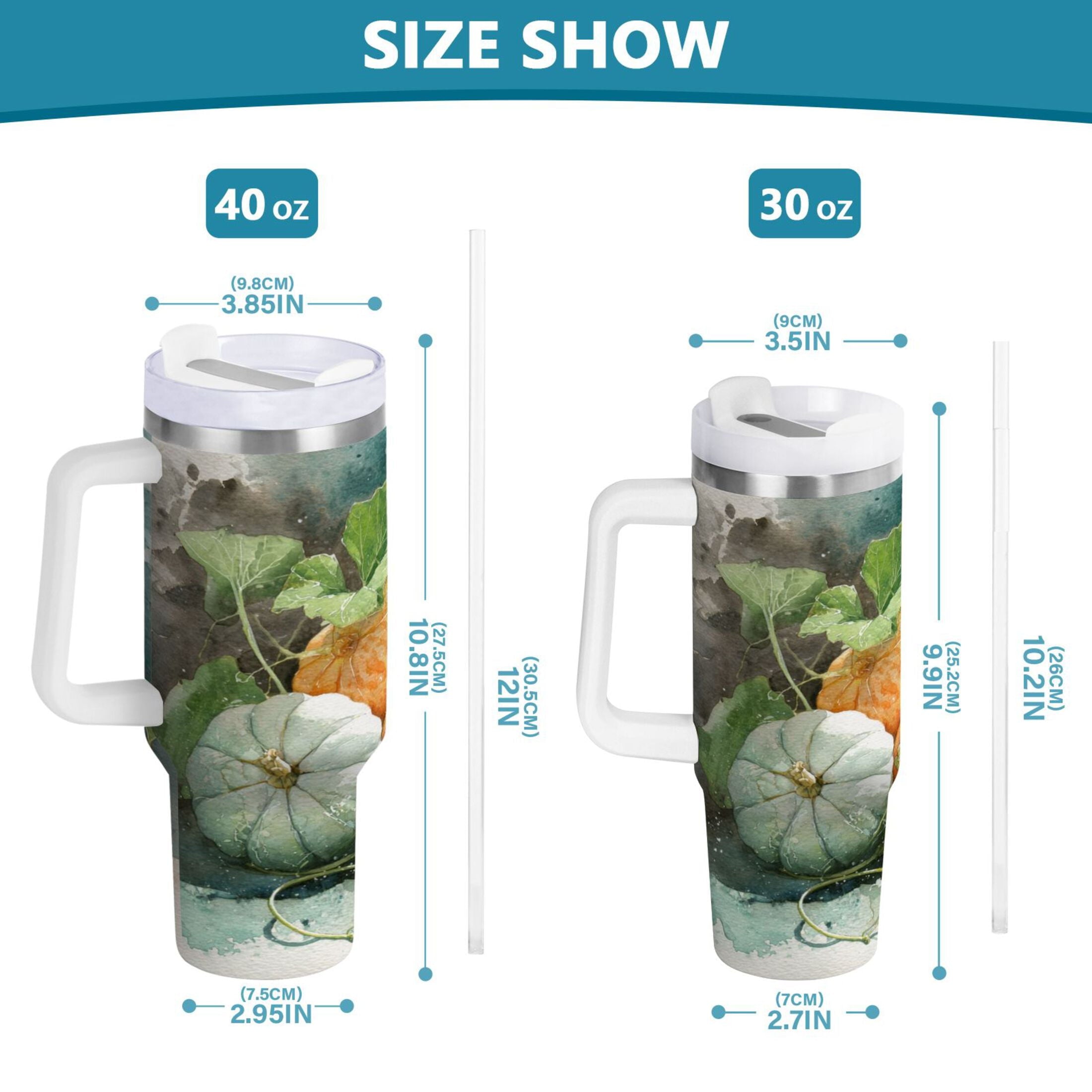 40 oz Insulated Stainless Steel Tumbler Double Wall Stainless Steel Tumbler with 2-Way Drinking Orange and White Pumpkins WLK9