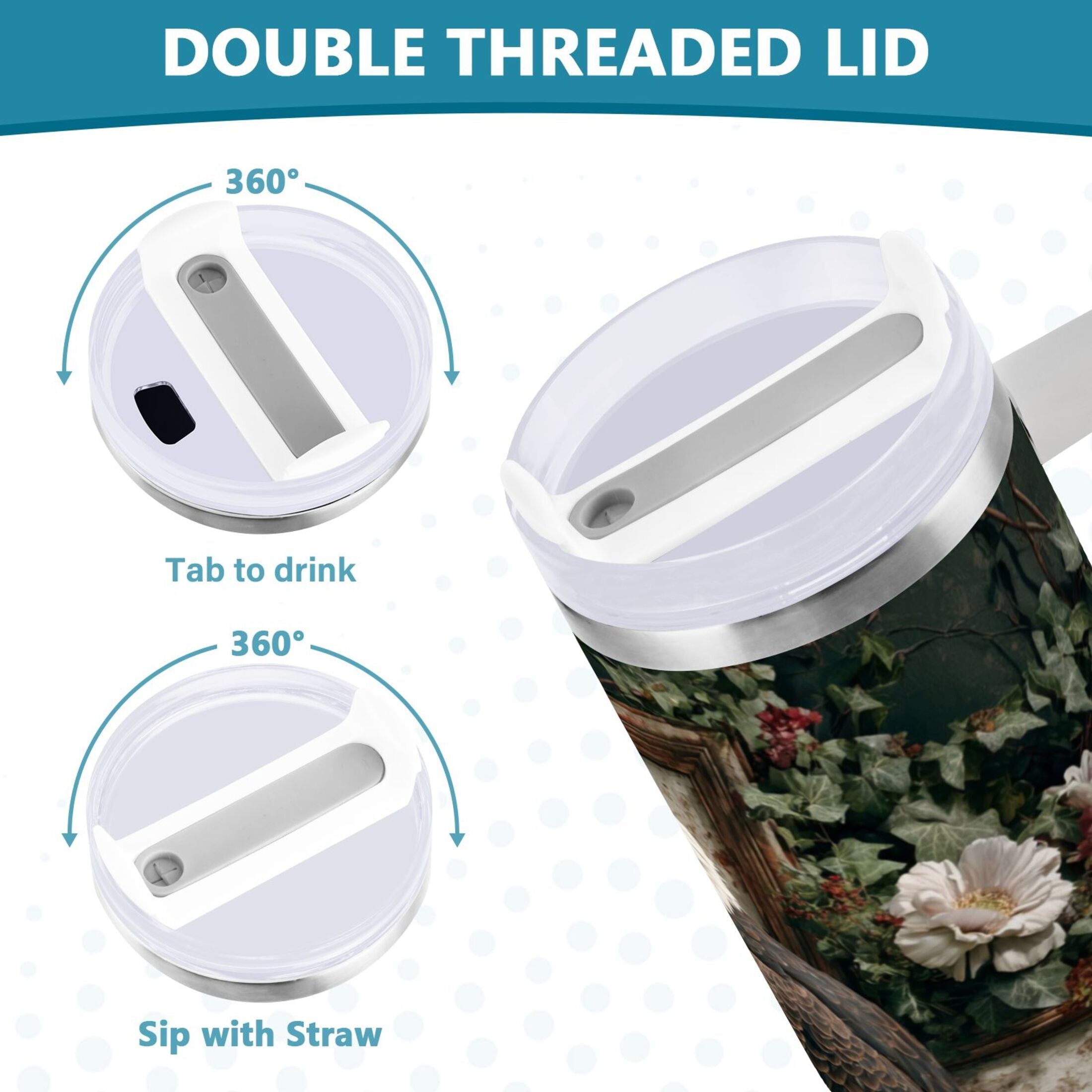 30 oz Insulated Stainless Steel Tumbler Double Wall Stainless Steel Tumbler with 2-Way Drinking Wreath and Bald Eagle C5SG