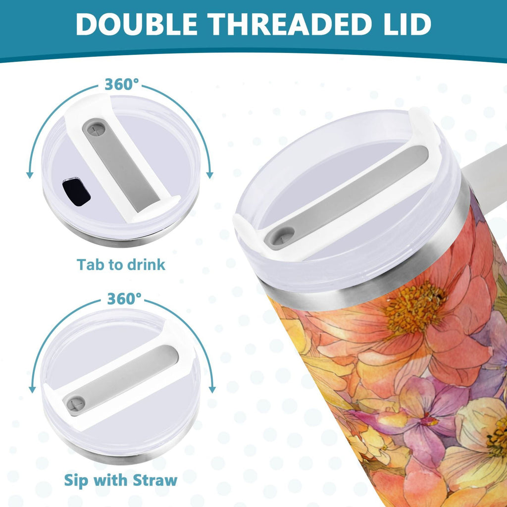 30 oz Insulated Stainless Steel Tumbler Double Wall Stainless Steel Tumbler with 2-Way Drinking Summer Blossoms QNMI