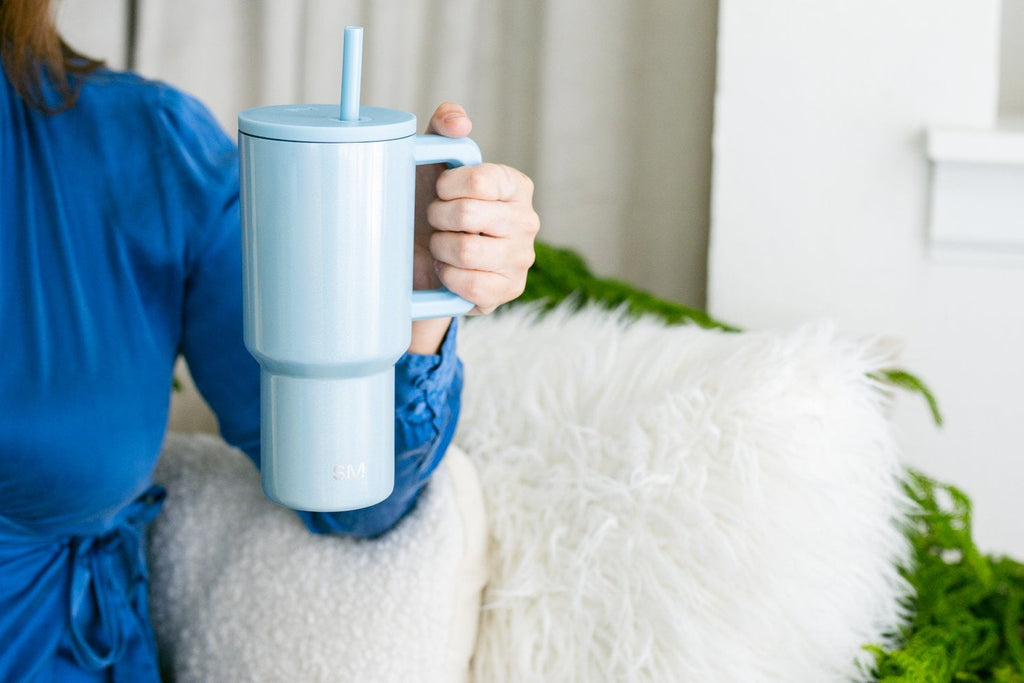 Simple Modern 30 fl oz Insulated Stainless Steel Trek Tumbler with Straw Lid | Seaglass Sage and Cream Checkmate 23VN