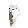 30 oz Insulated Stainless Steel Tumbler Double Wall Stainless Steel Tumbler with 2-Way Drinking Tiger in Action X0MH