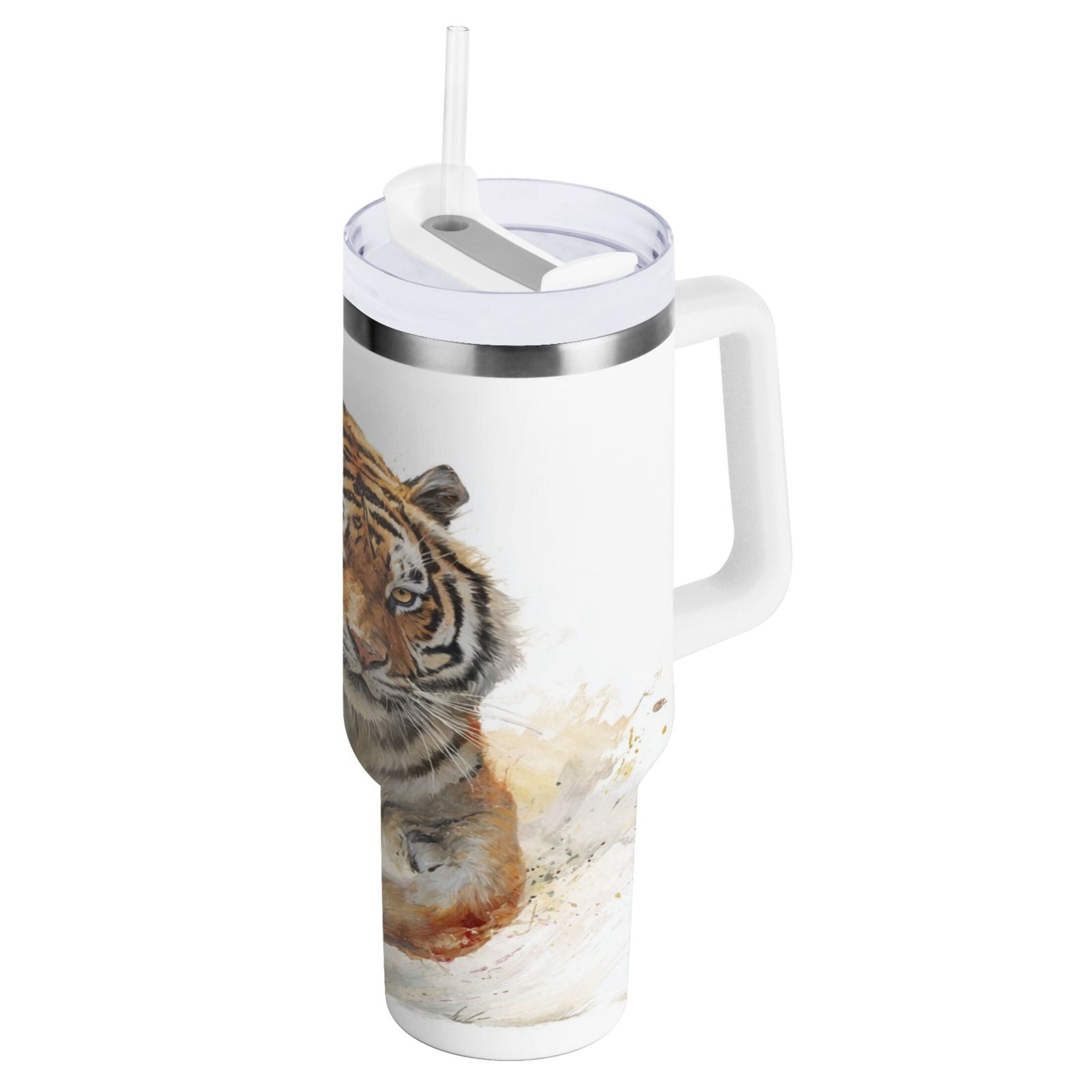 30 oz Insulated Stainless Steel Tumbler Double Wall Stainless Steel Tumbler with 2-Way Drinking Tiger in Action X0MH