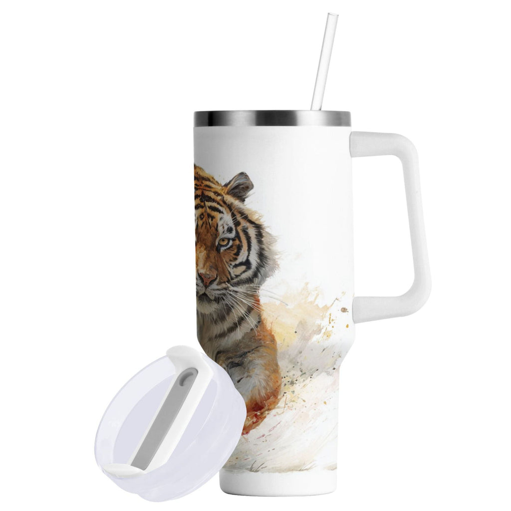 30 oz Insulated Stainless Steel Tumbler Double Wall Stainless Steel Tumbler with 2-Way Drinking Tiger in Action X0MH