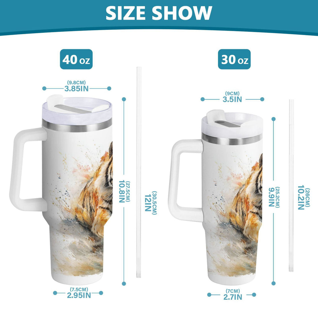 30 oz Insulated Stainless Steel Tumbler Double Wall Stainless Steel Tumbler with 2-Way Drinking Tiger in Action X0MH