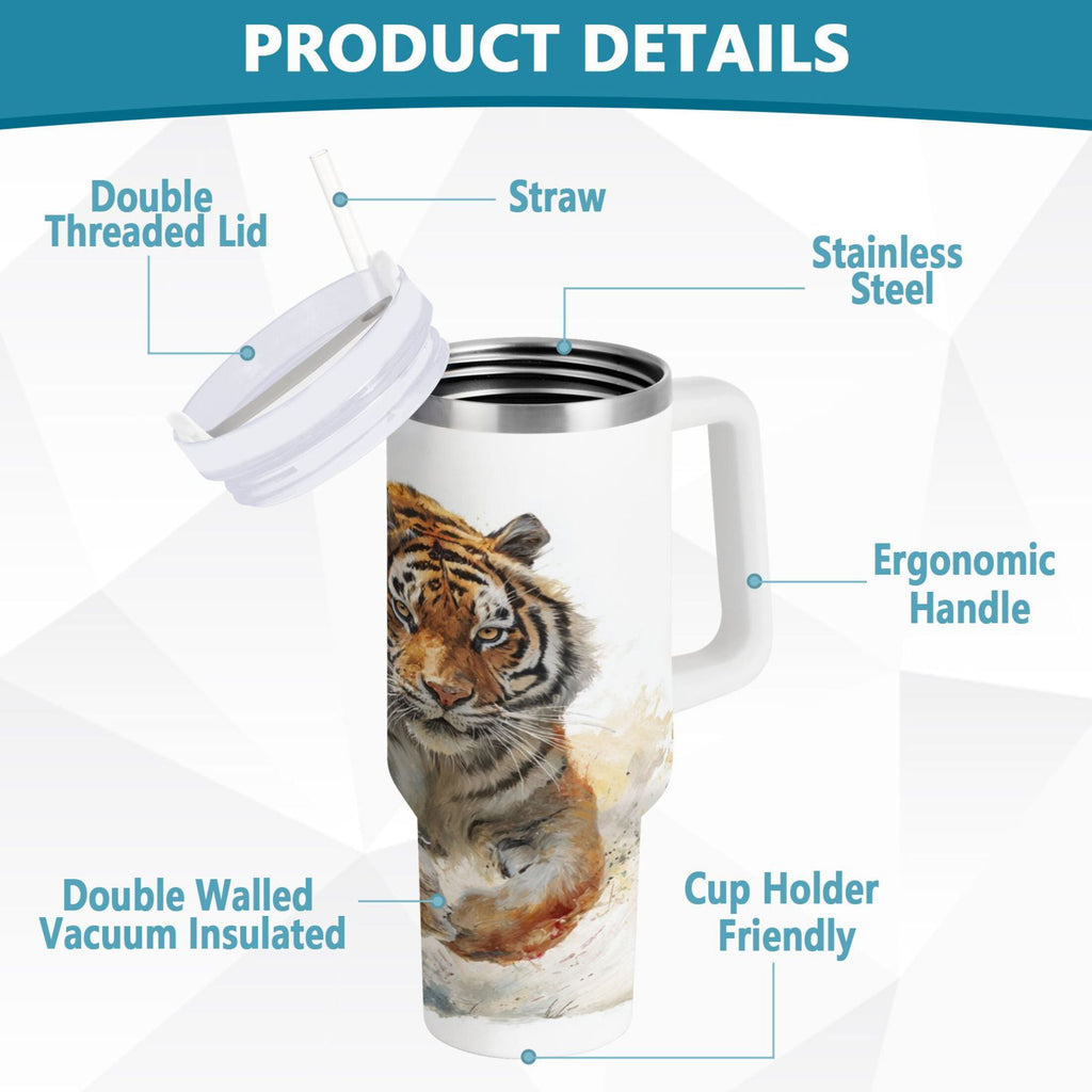 30 oz Insulated Stainless Steel Tumbler Double Wall Stainless Steel Tumbler with 2-Way Drinking Tiger in Action X0MH