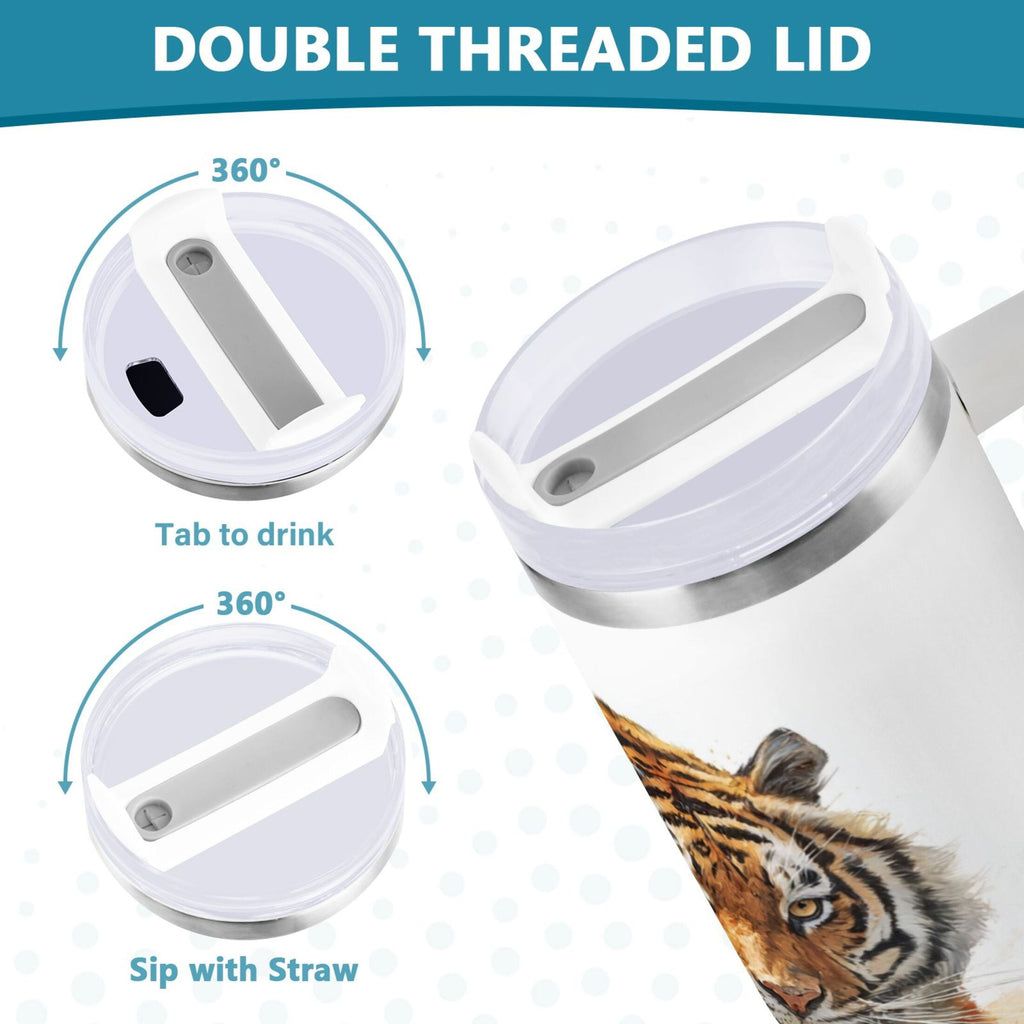 30 oz Insulated Stainless Steel Tumbler Double Wall Stainless Steel Tumbler with 2-Way Drinking Tiger in Action X0MH