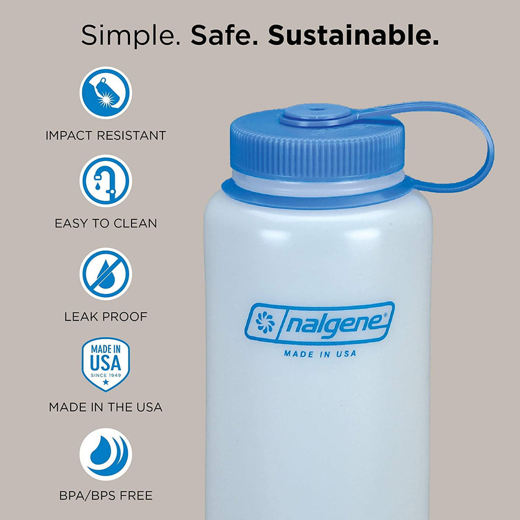 Nalgene Sustain Tritan BPA-Free Water Bottle Made with Material Derived from 50% Plastic Waste (using ISCC certified mass balance), 48 OZ, Wide Mouth, Blue WPHC