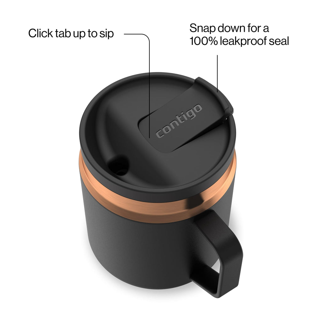 Contigo SnapSeal Leakproof Stainless Steel Reusable Travel Tumbler,Black/Bronze, 14 oz TF4D