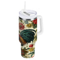 40 oz Insulated Stainless Steel Tumbler Double Wall Stainless Steel Tumbler with 2-Way Drinking Rooster and Vintage Floral HYWO