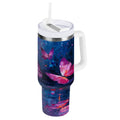 40 oz Insulated Stainless Steel Tumbler Double Wall Stainless Steel Tumbler with 2-Way Drinking Night Scene and Butterflies EQ5J
