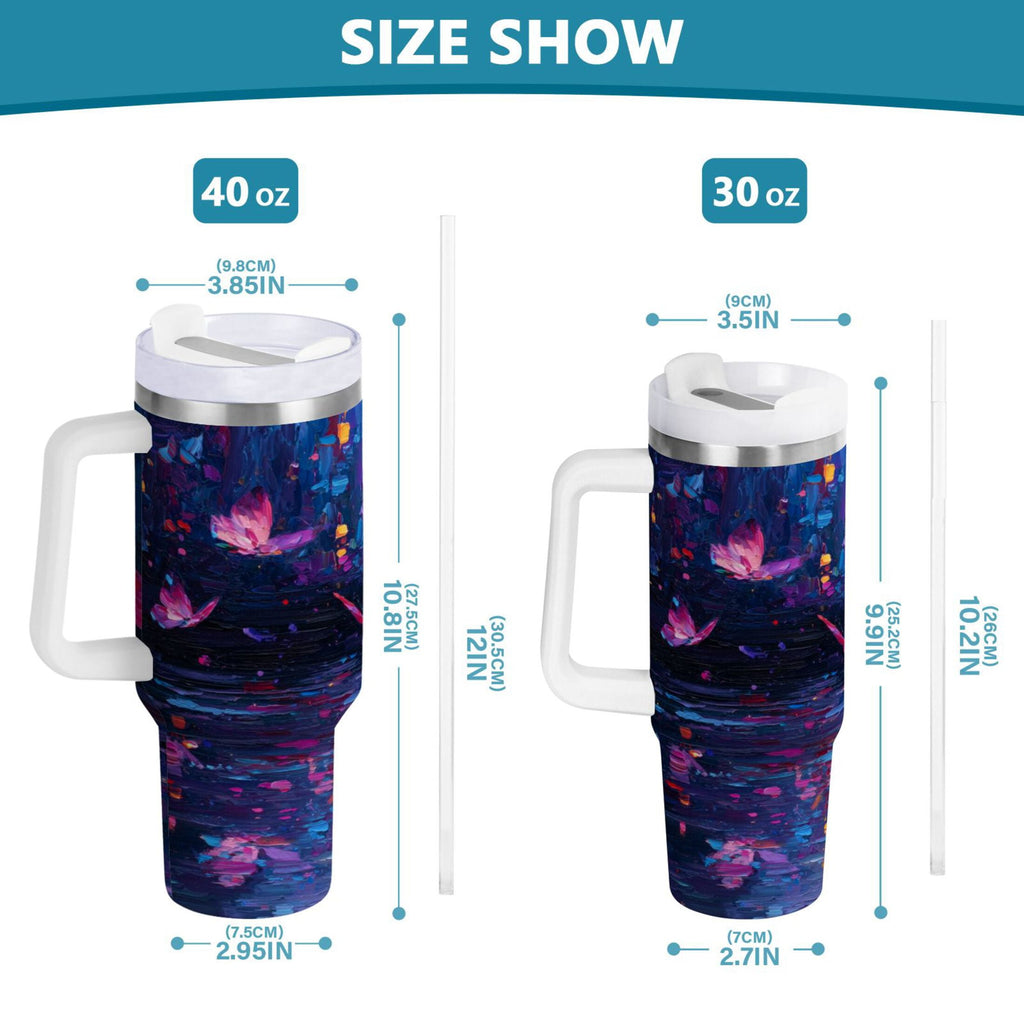 40 oz Insulated Stainless Steel Tumbler Double Wall Stainless Steel Tumbler with 2-Way Drinking Night Scene and Butterflies EQ5J