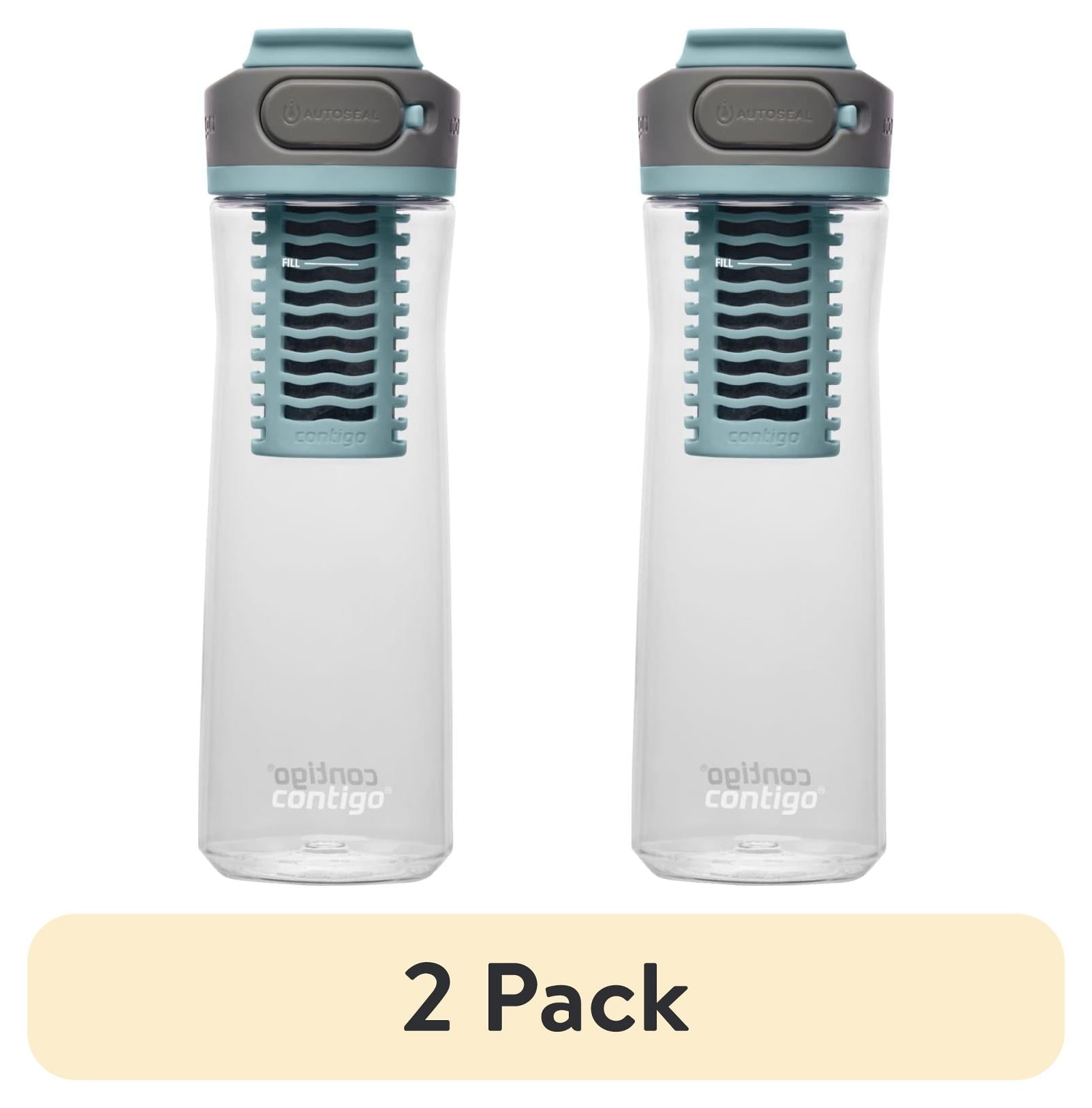 (2 pack) Contigo Clybourn Plastic FreeFlow Filter Water Bottle with AUTOSEAL Lid 24 oz., Salt, with Replacable Filter 3BFM