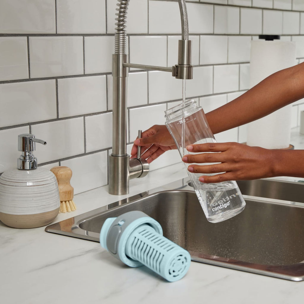 (2 pack) Contigo Clybourn Plastic FreeFlow Filter Water Bottle with AUTOSEAL Lid 24 oz., Salt, with Replacable Filter 3BFM