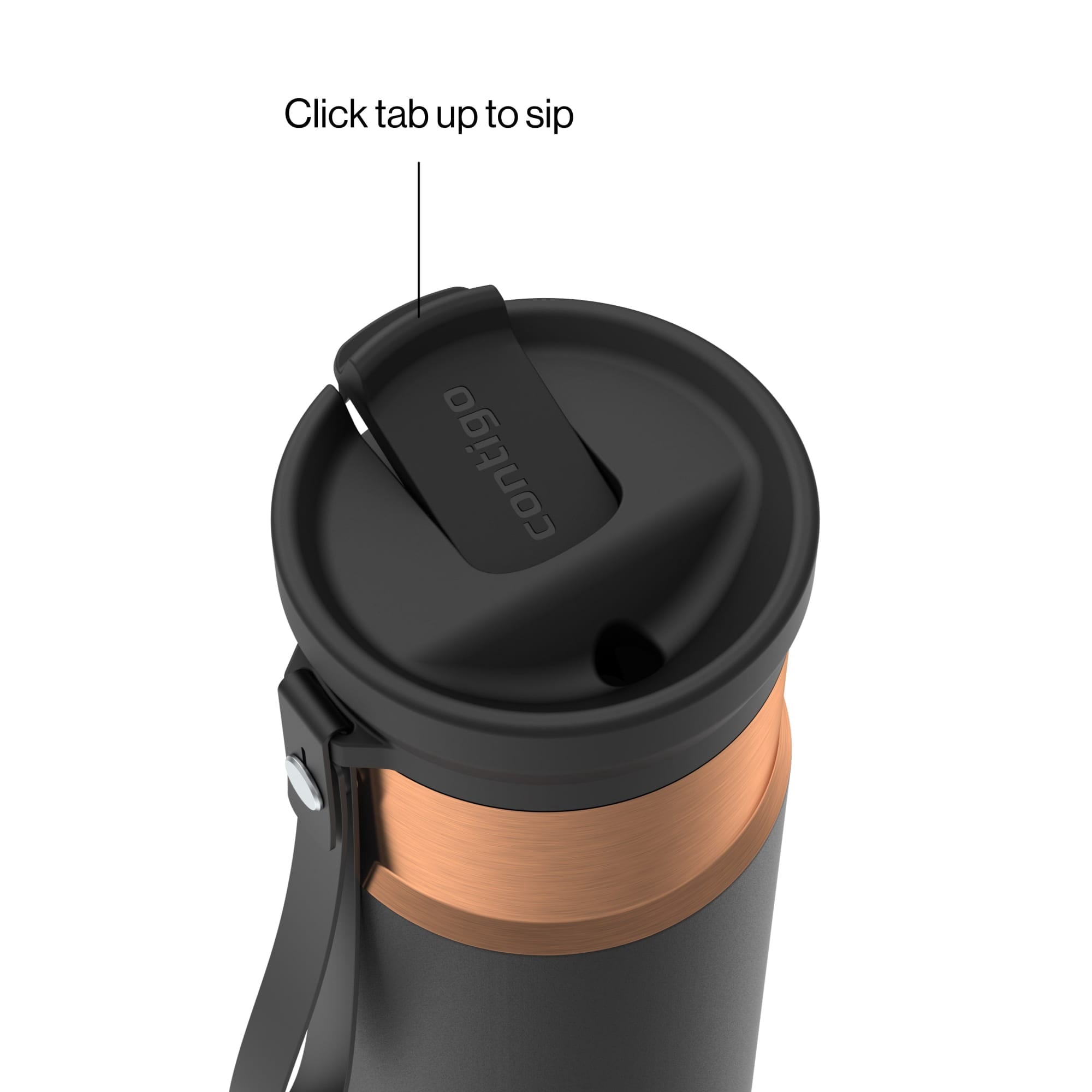 Contigo SnapSeal Leakproof Stainless Steel Reusable Water Bottle with Carrying Strap, Black/Bronze, 16 oz ER0X