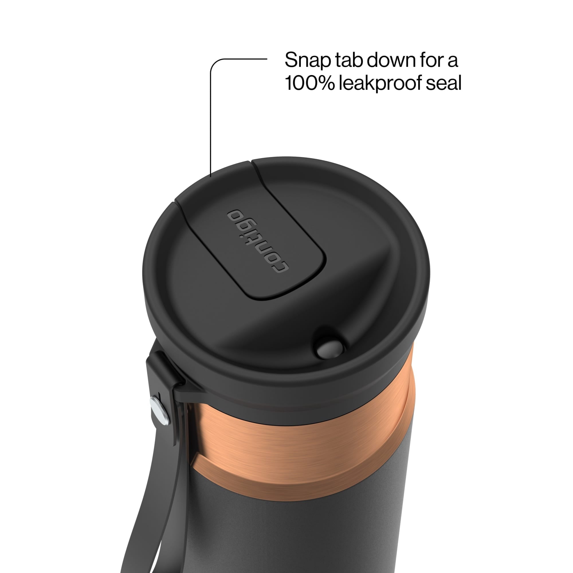 Contigo SnapSeal Leakproof Stainless Steel Reusable Water Bottle with Carrying Strap, Black/Bronze, 16 oz ER0X
