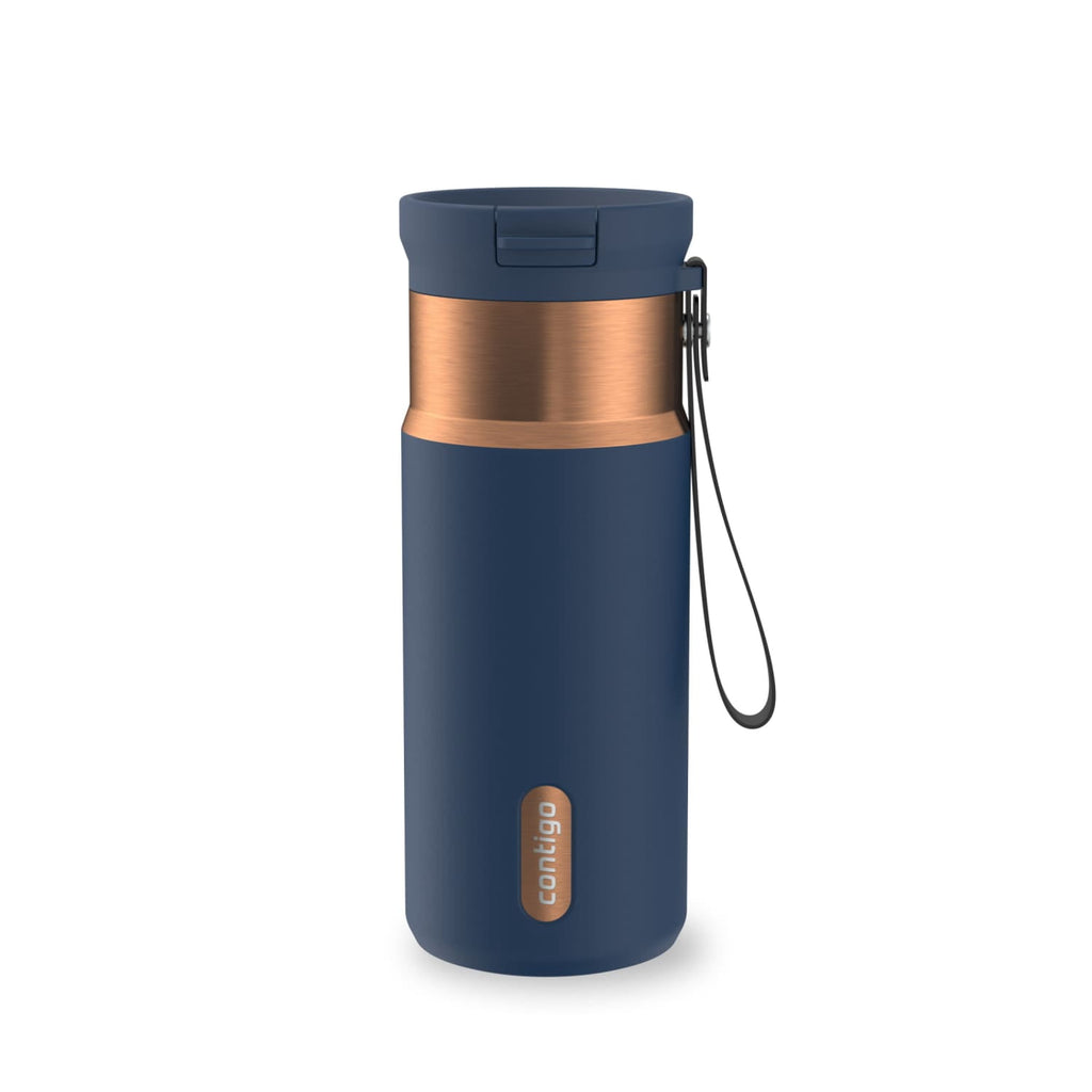 Contigo SnapSeal Leakproof Stainless Steel Reusable Water Bottle with Carrying Strap, Black/Bronze, 16 oz ER0X