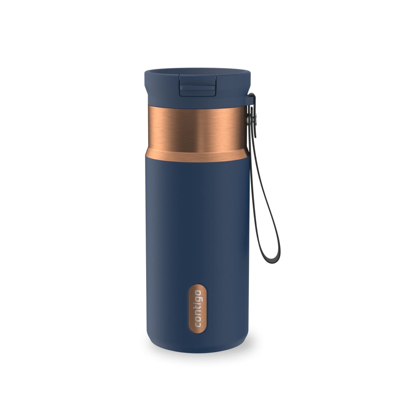 Contigo SnapSeal Leakproof Stainless Steel Reusable Water Bottle with Carrying Strap, Black/Bronze, 16 oz ER0X
