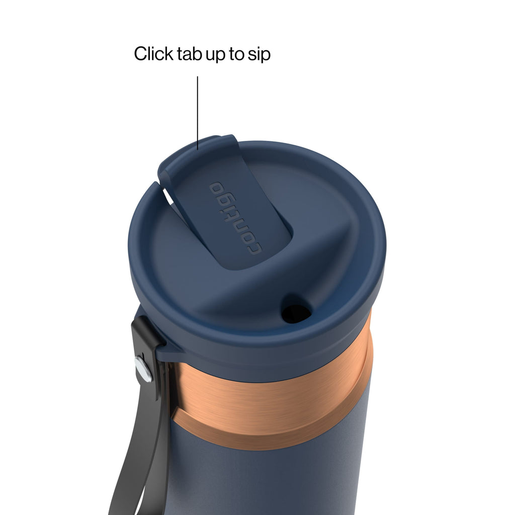 Contigo SnapSeal Leakproof Stainless Steel Reusable Water Bottle with Carrying Strap, Black/Bronze, 16 oz ER0X