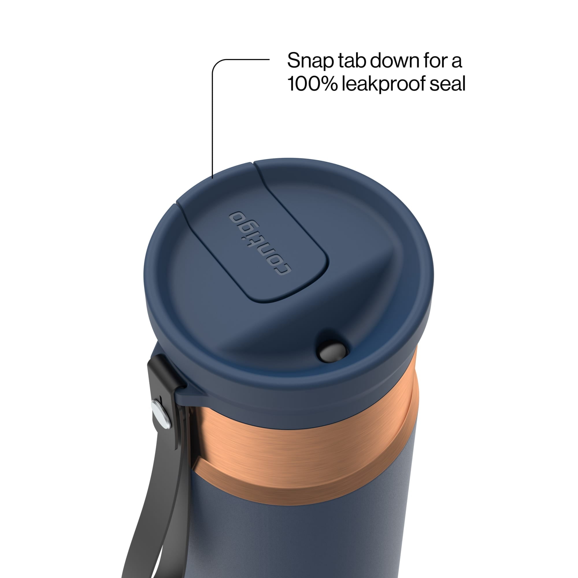 Contigo SnapSeal Leakproof Stainless Steel Reusable Water Bottle with Carrying Strap, Black/Bronze, 16 oz ER0X