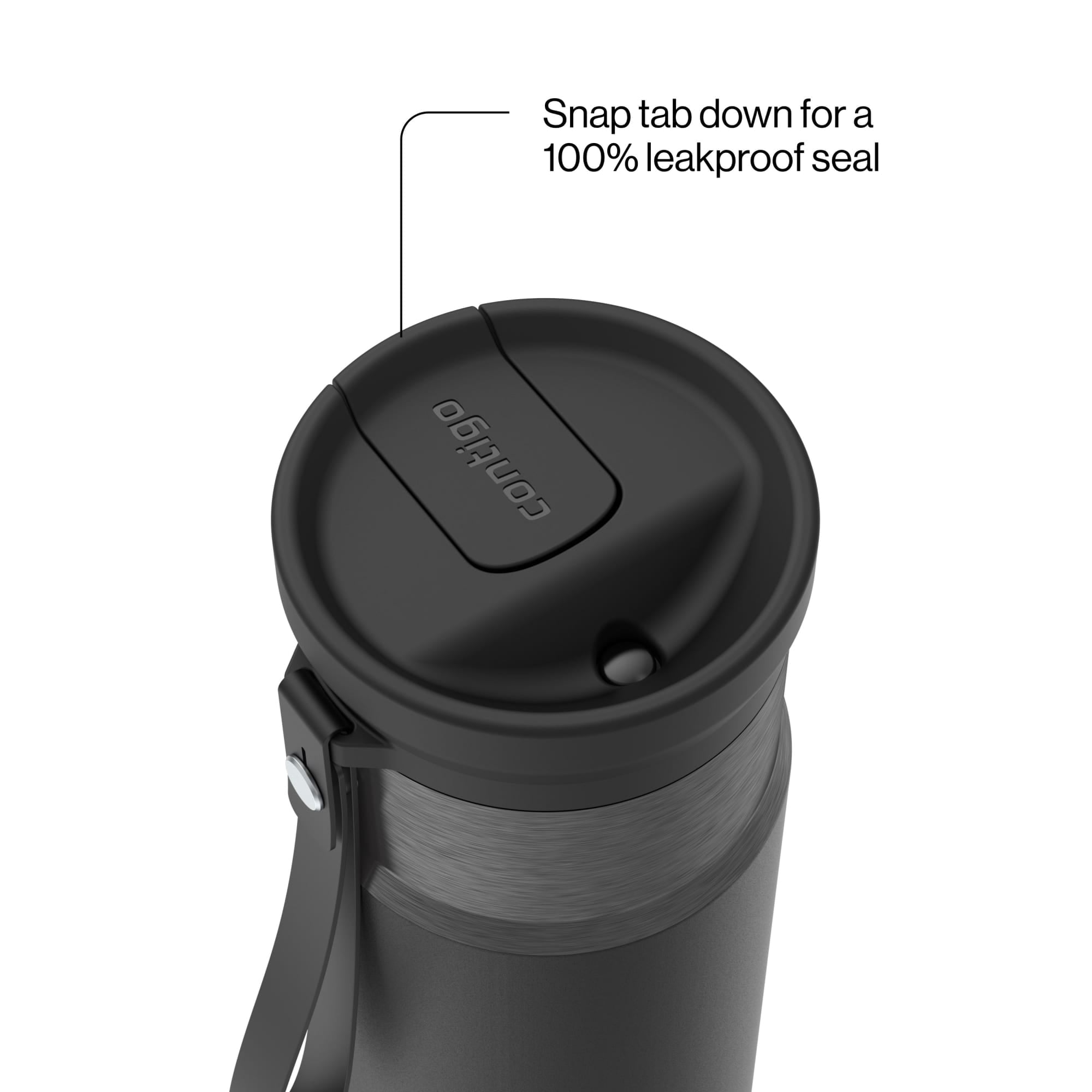 Contigo SnapSeal Leakproof Stainless Steel Reusable Water Bottle with Carrying Strap, Black/Bronze, 16 oz ER0X