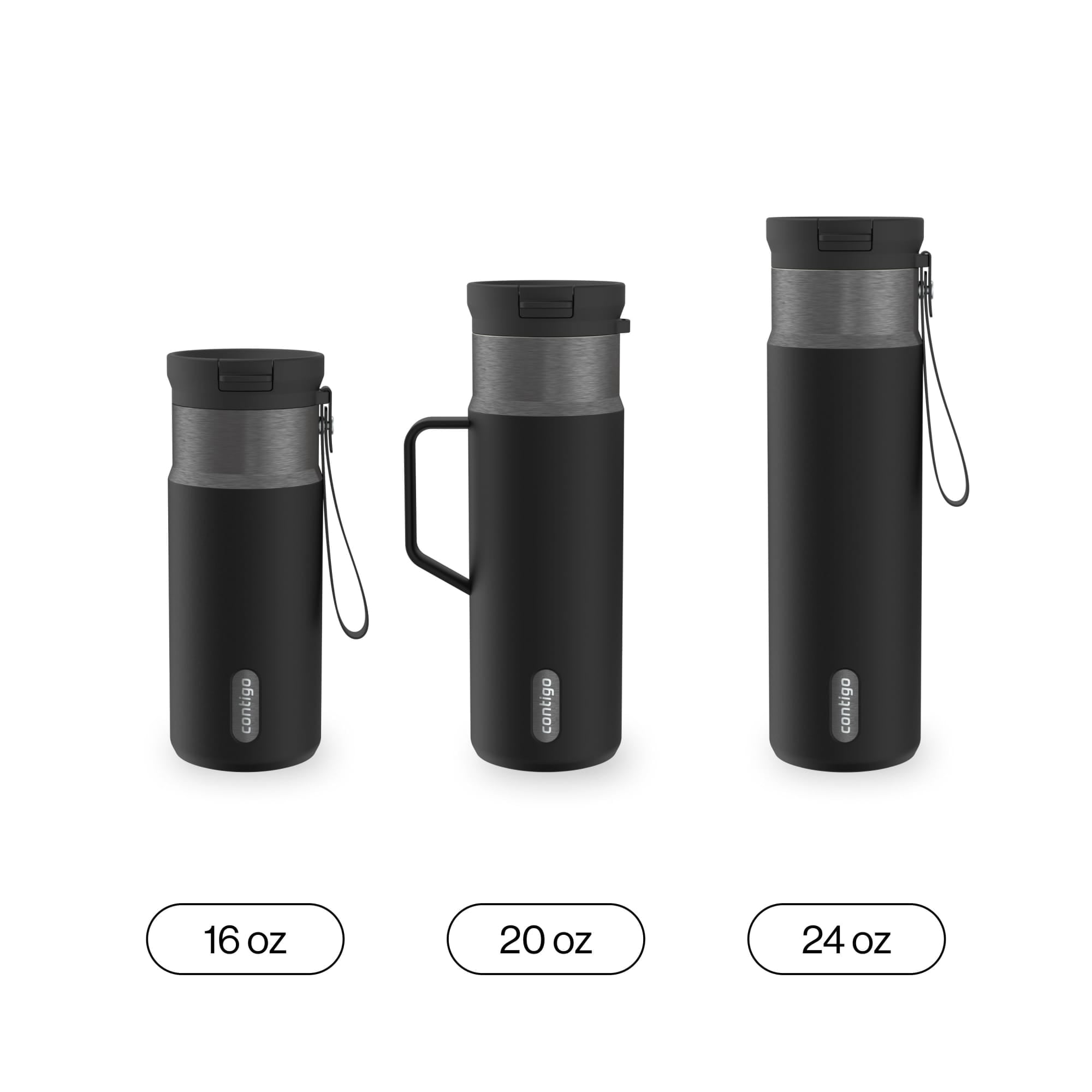 Contigo SnapSeal Leakproof Stainless Steel Reusable Water Bottle with Carrying Strap, Black/Bronze, 16 oz ER0X