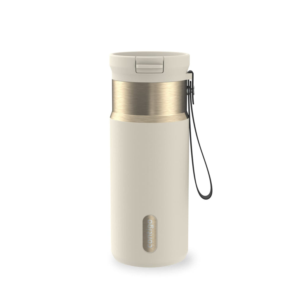 Contigo SnapSeal Leakproof Stainless Steel Reusable Water Bottle with Carrying Strap, Black/Bronze, 16 oz ER0X
