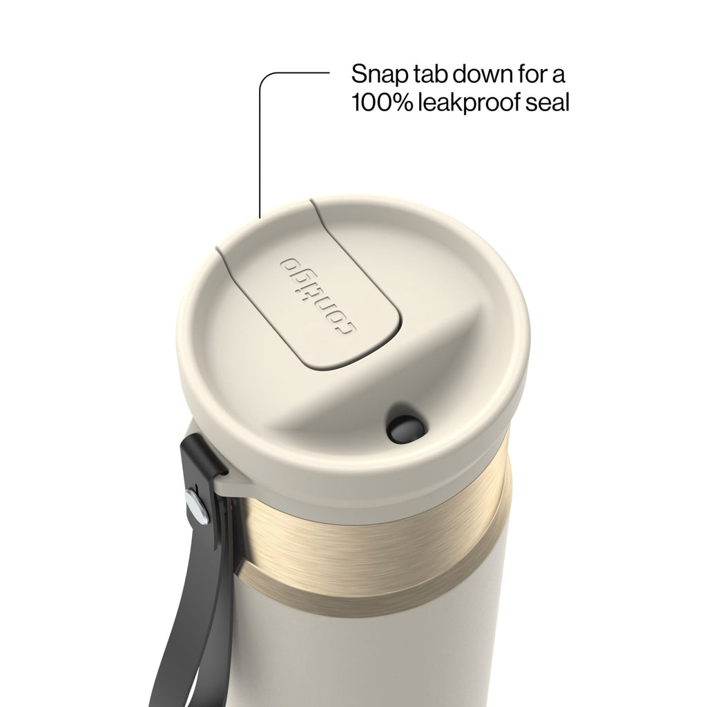 Contigo SnapSeal Leakproof Stainless Steel Reusable Water Bottle with Carrying Strap, Black/Bronze, 16 oz ER0X