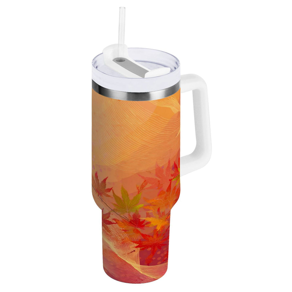 40 oz Insulated Stainless Steel Tumbler Double Wall Stainless Steel Tumbler with 2-Way Drinking Red Maple Leaves in Autumn M8MK