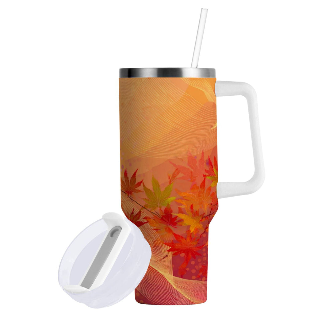 40 oz Insulated Stainless Steel Tumbler Double Wall Stainless Steel Tumbler with 2-Way Drinking Red Maple Leaves in Autumn M8MK