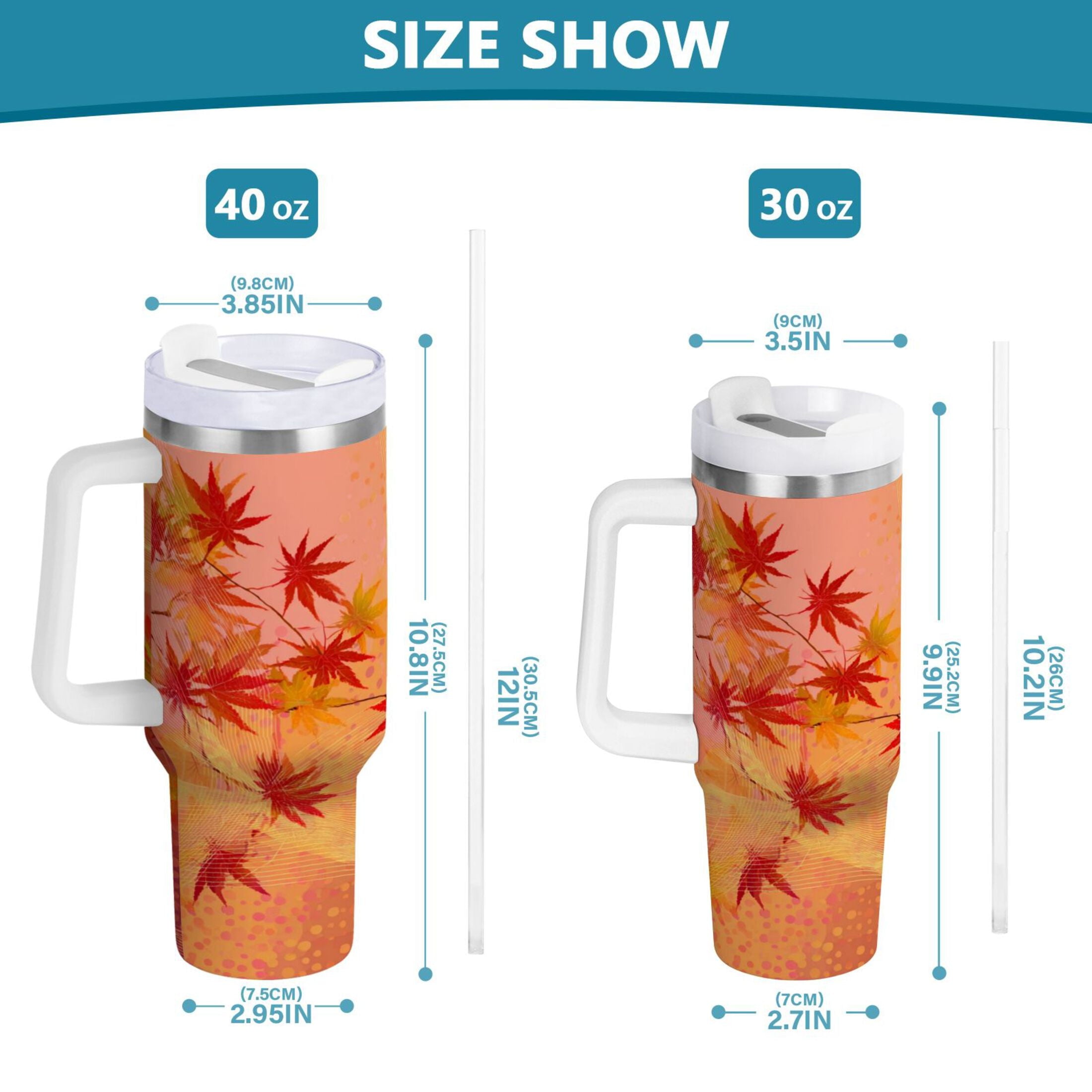 40 oz Insulated Stainless Steel Tumbler Double Wall Stainless Steel Tumbler with 2-Way Drinking Red Maple Leaves in Autumn M8MK