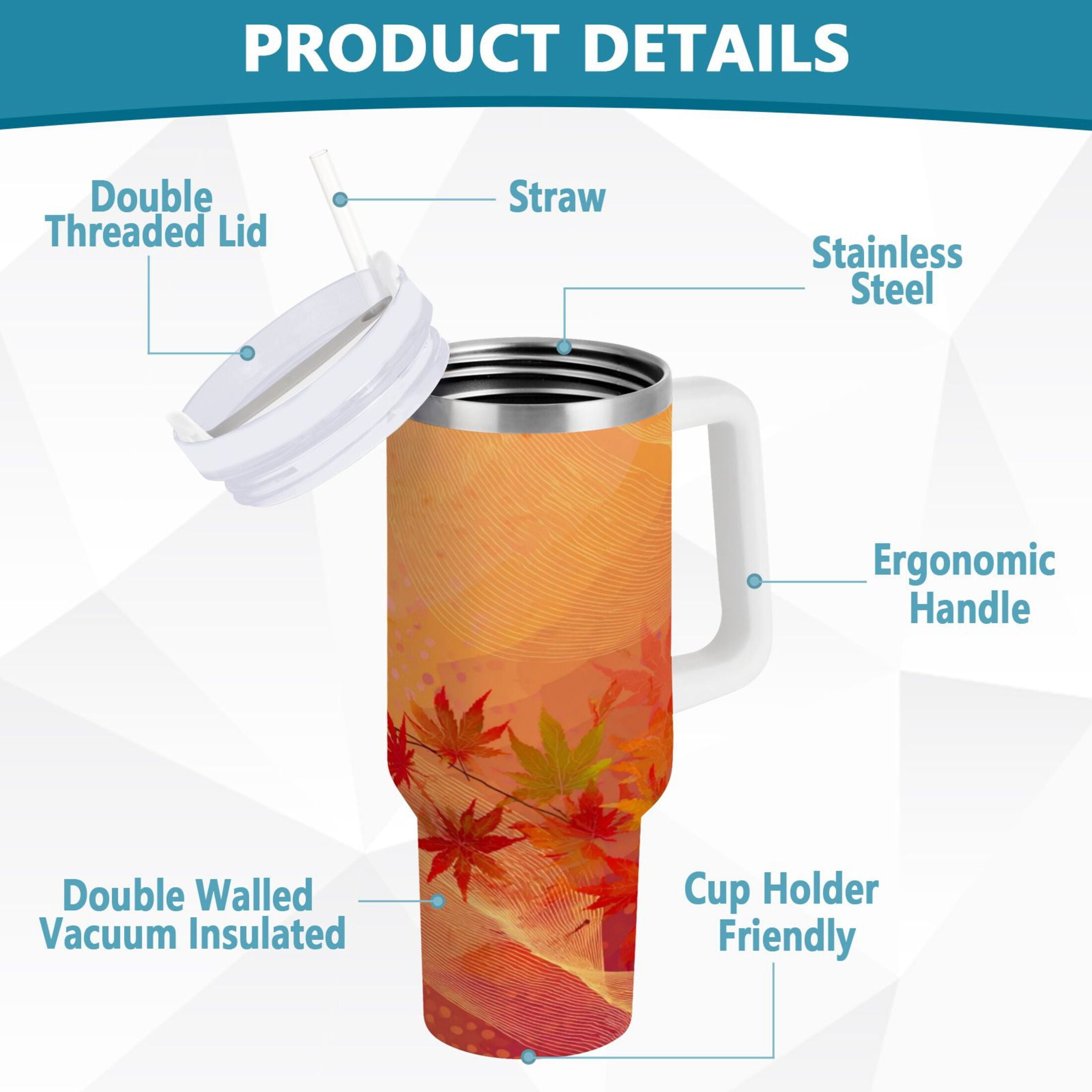 40 oz Insulated Stainless Steel Tumbler Double Wall Stainless Steel Tumbler with 2-Way Drinking Red Maple Leaves in Autumn M8MK