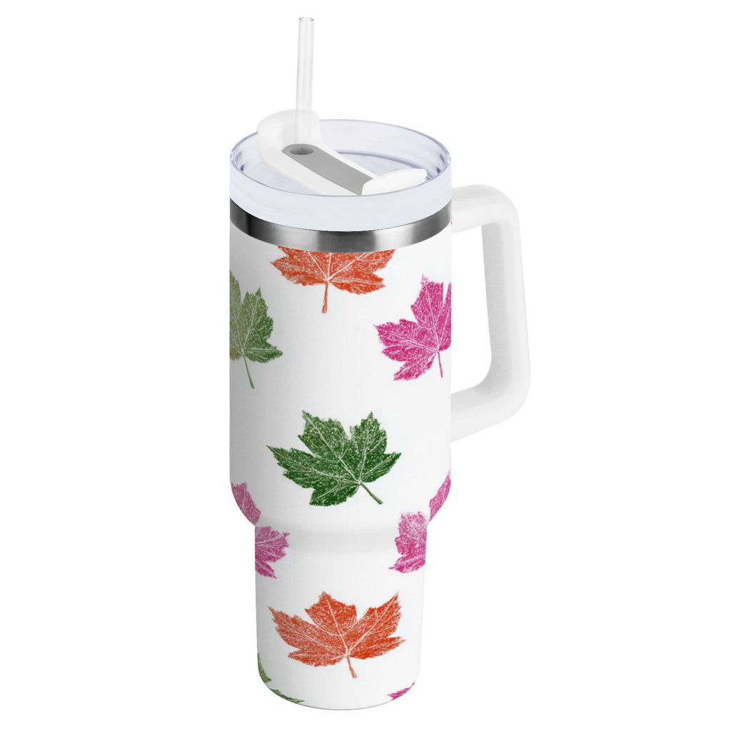 40 oz Insulated Stainless Steel Tumbler Double Wall Stainless Steel Tumbler with 2-Way Drinking Pink Maple Leaf FY6K