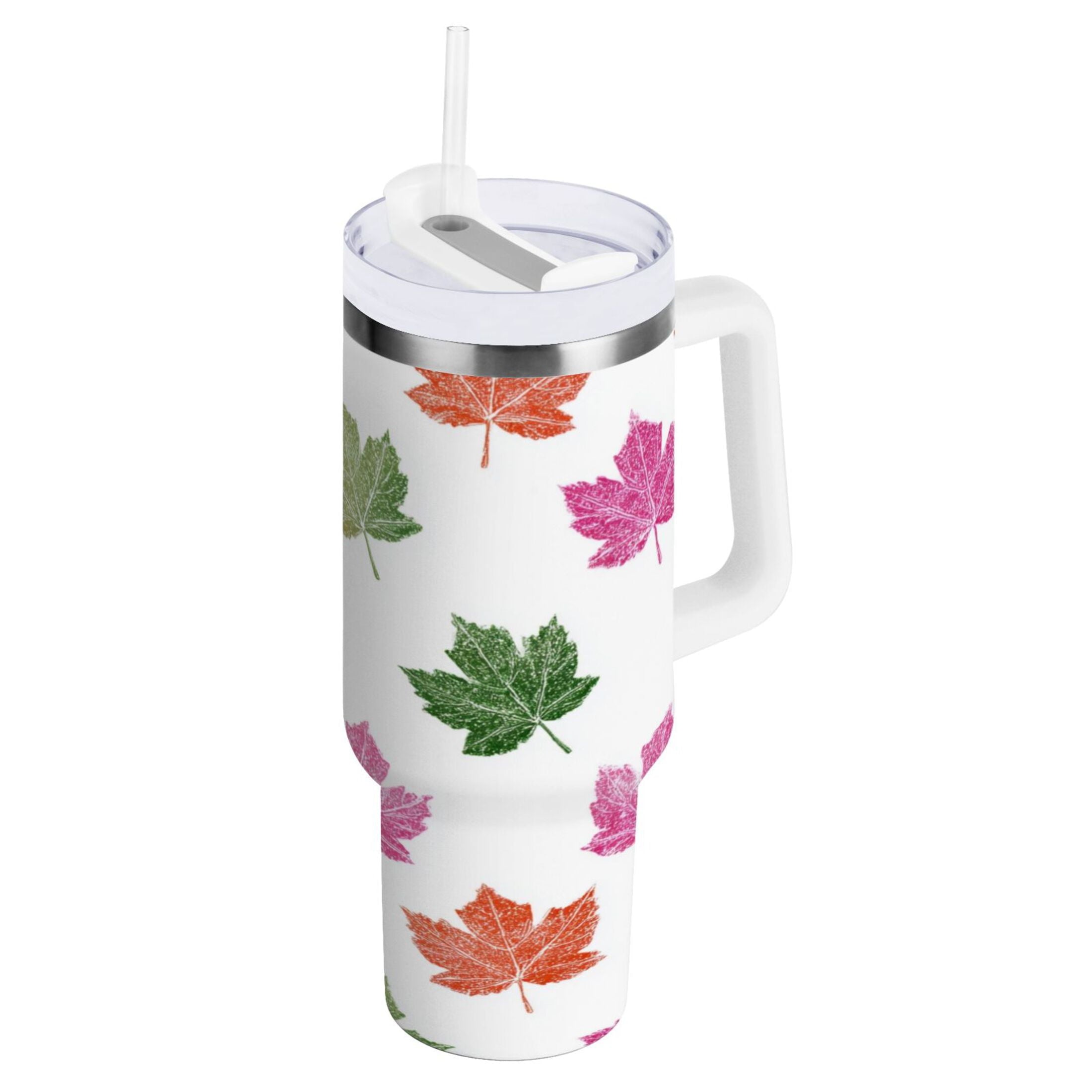40 oz Insulated Stainless Steel Tumbler Double Wall Stainless Steel Tumbler with 2-Way Drinking Pink Maple Leaf FY6K