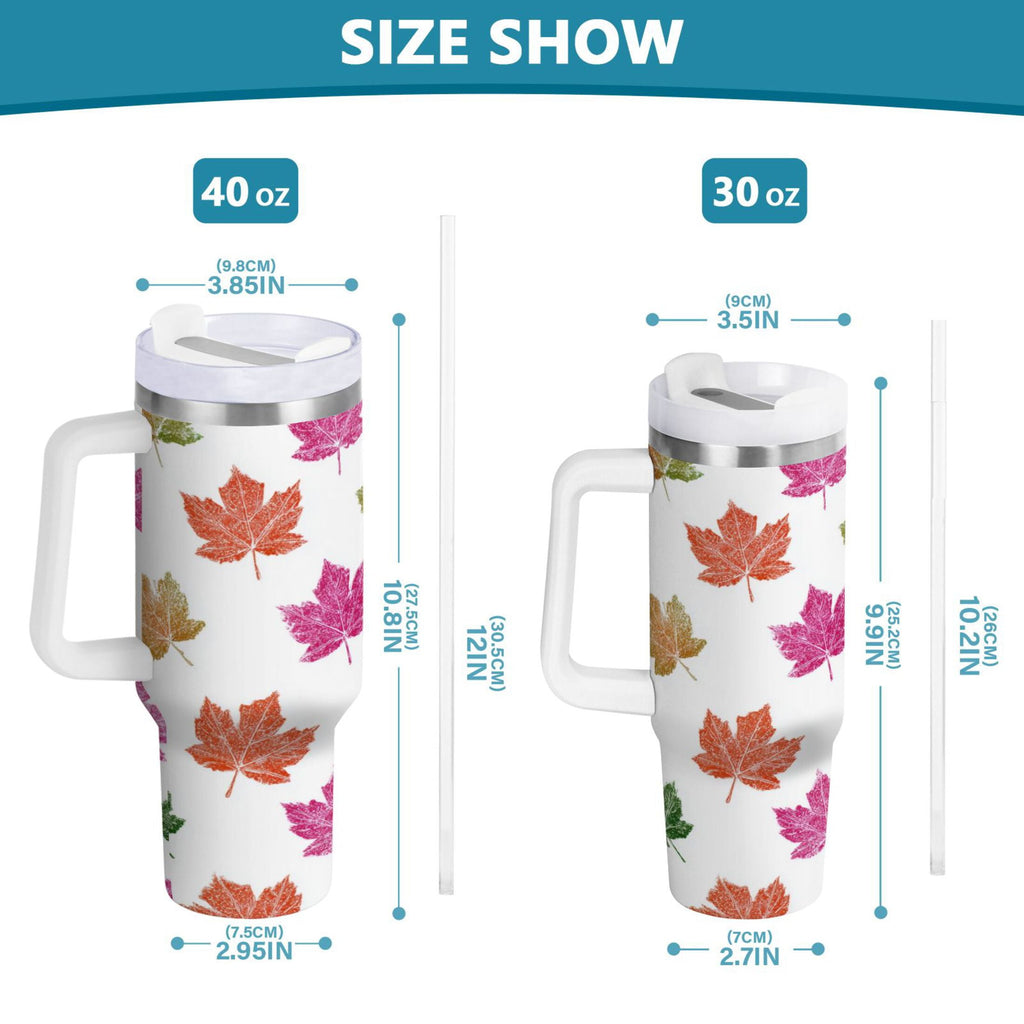 40 oz Insulated Stainless Steel Tumbler Double Wall Stainless Steel Tumbler with 2-Way Drinking Pink Maple Leaf FY6K