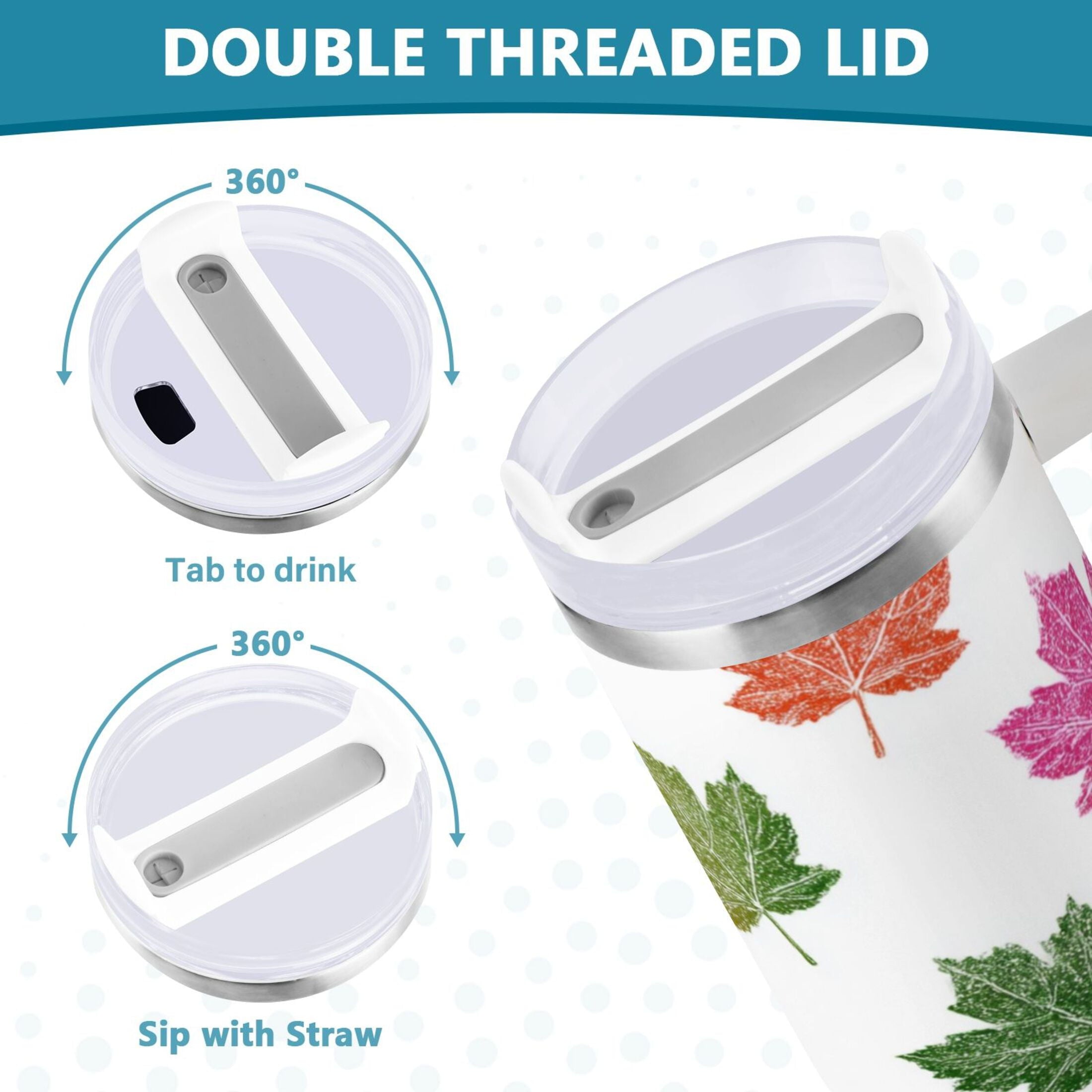 40 oz Insulated Stainless Steel Tumbler Double Wall Stainless Steel Tumbler with 2-Way Drinking Pink Maple Leaf FY6K