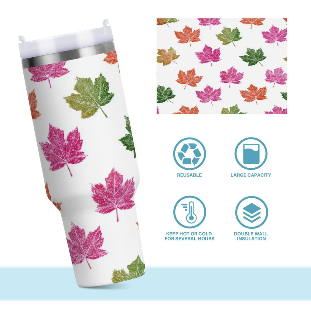 40 oz Insulated Stainless Steel Tumbler Double Wall Stainless Steel Tumbler with 2-Way Drinking Pink Maple Leaf FY6K