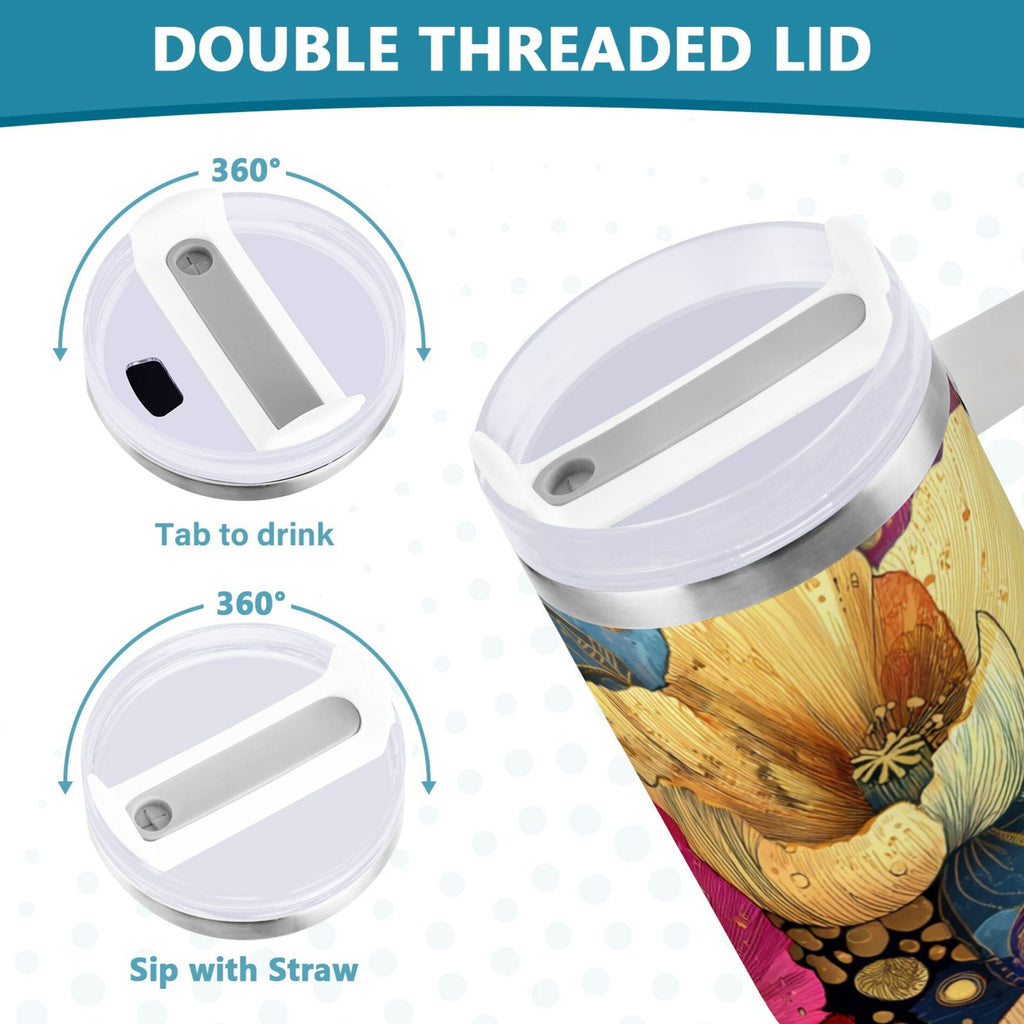 40 oz Insulated Stainless Steel Tumbler Double Wall Stainless Steel Tumbler with 2-Way Drinking Vibrant and Intricate Flowers 1TE8