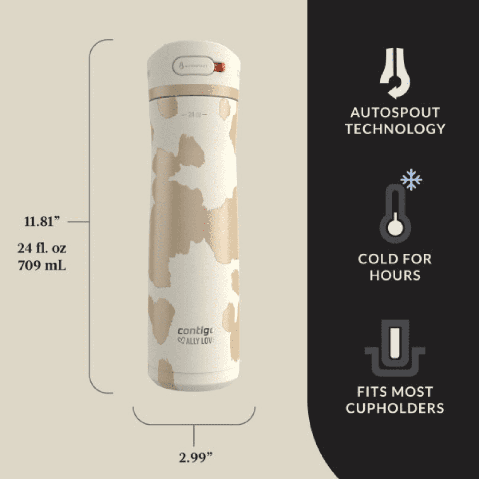Contigo x Ally Love Ashland Chill 2.0 Stainless Steel Water Bottle with Autospout Lid, 24 oz, Oatmilk 1YWJ