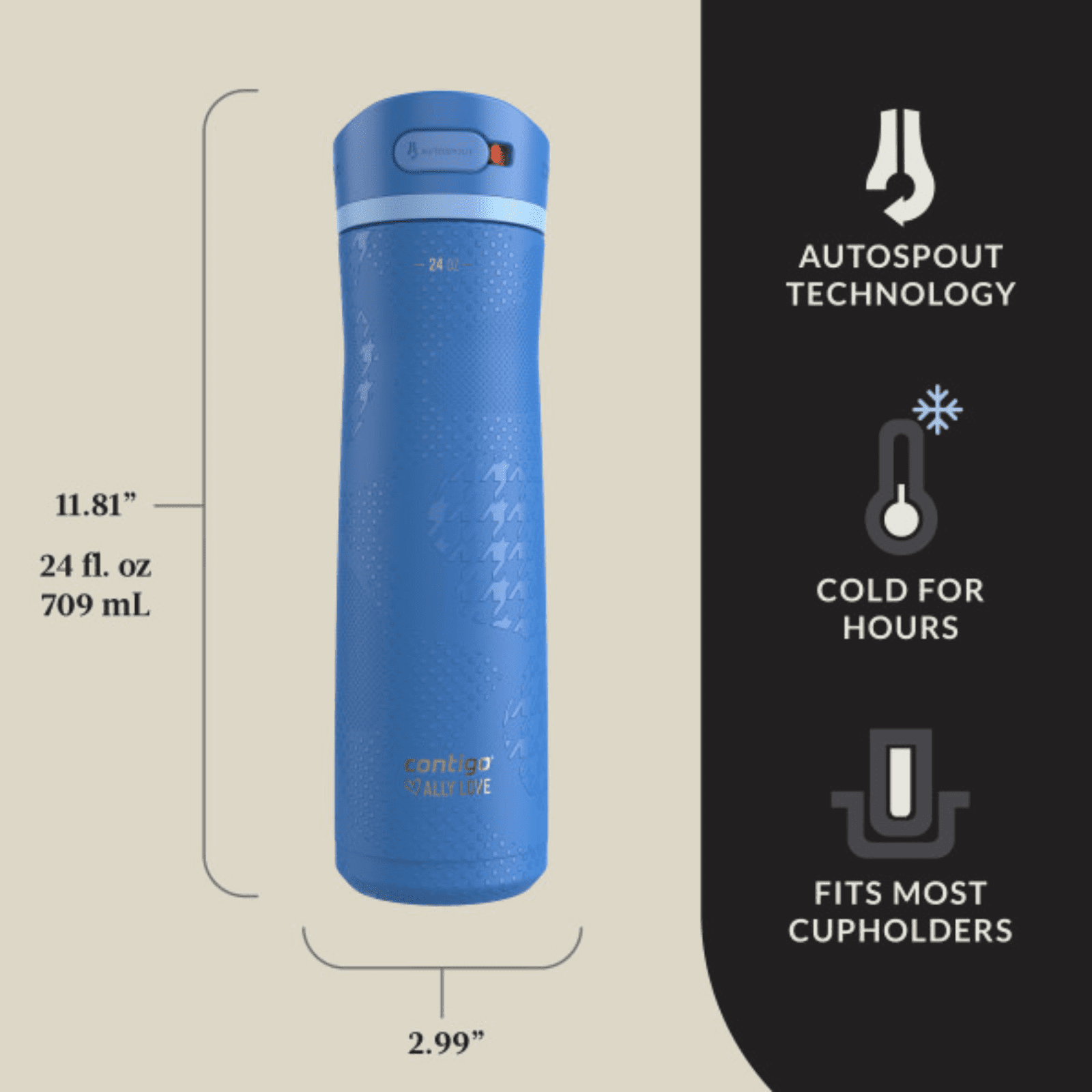 Contigo x Ally Love Ashland Chill 2.0 Stainless Steel Water Bottle with Autospout Lid, 24 oz, Oatmilk 1YWJ