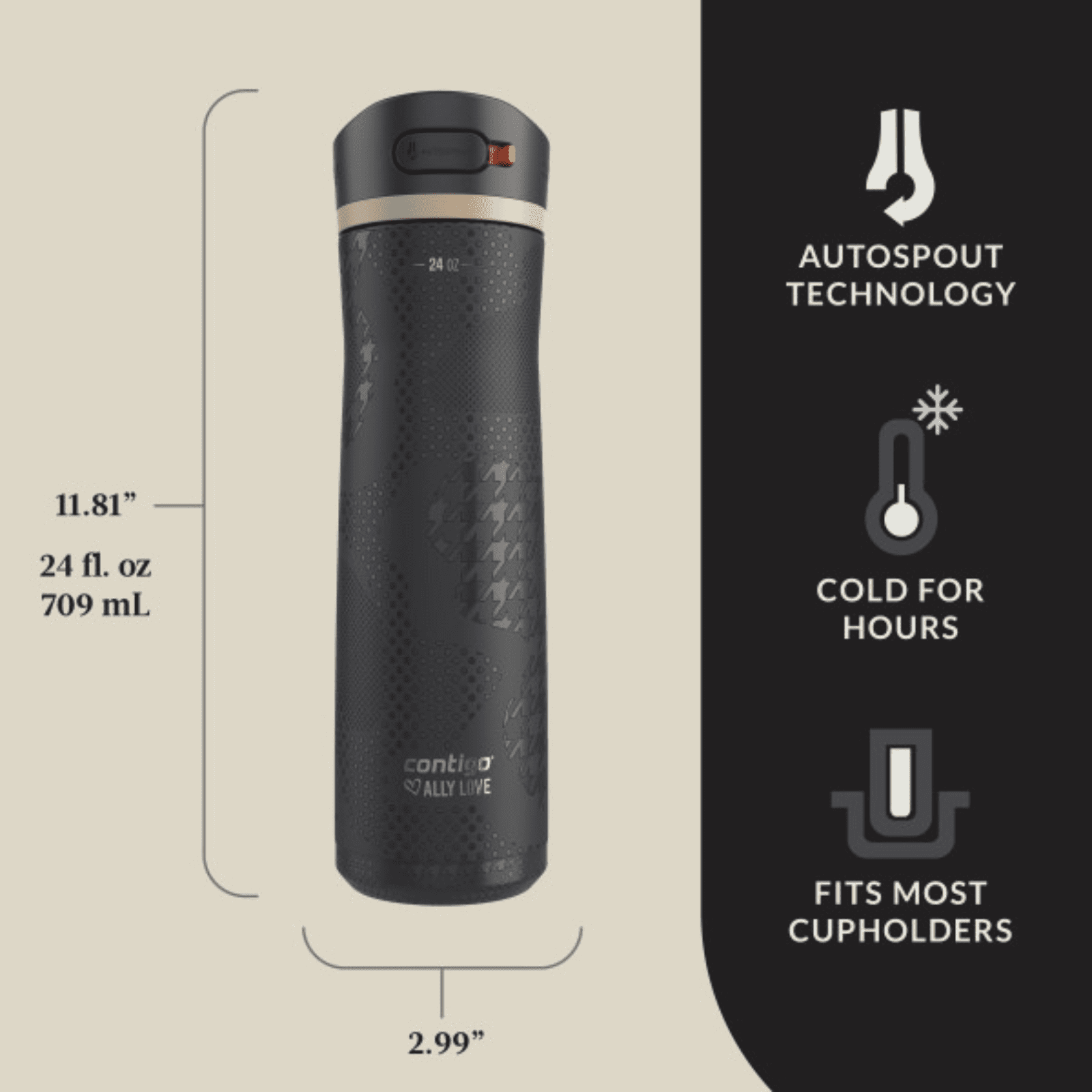 Contigo x Ally Love Ashland Chill 2.0 Stainless Steel Water Bottle with Autospout Lid, 24 oz, Oatmilk 1YWJ