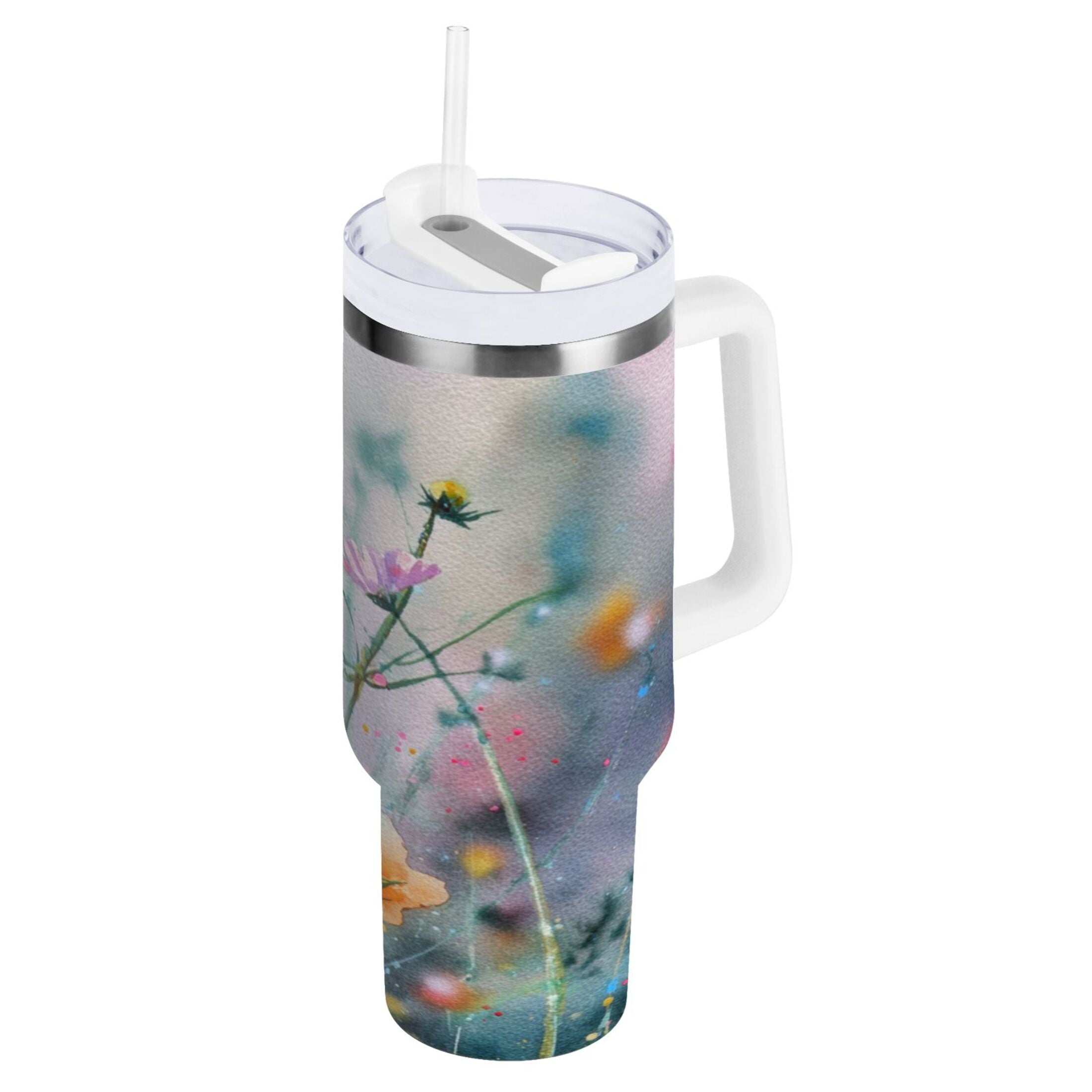 40 oz Insulated Stainless Steel Tumbler Double Wall Stainless Steel Tumbler with 2-Way Drinking Abstract Wildflowers 1CT7