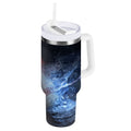 40 oz Insulated Stainless Steel Tumbler Double Wall Stainless Steel Tumbler with 2-Way Drinking Baseball with Water and Fire 7KTT