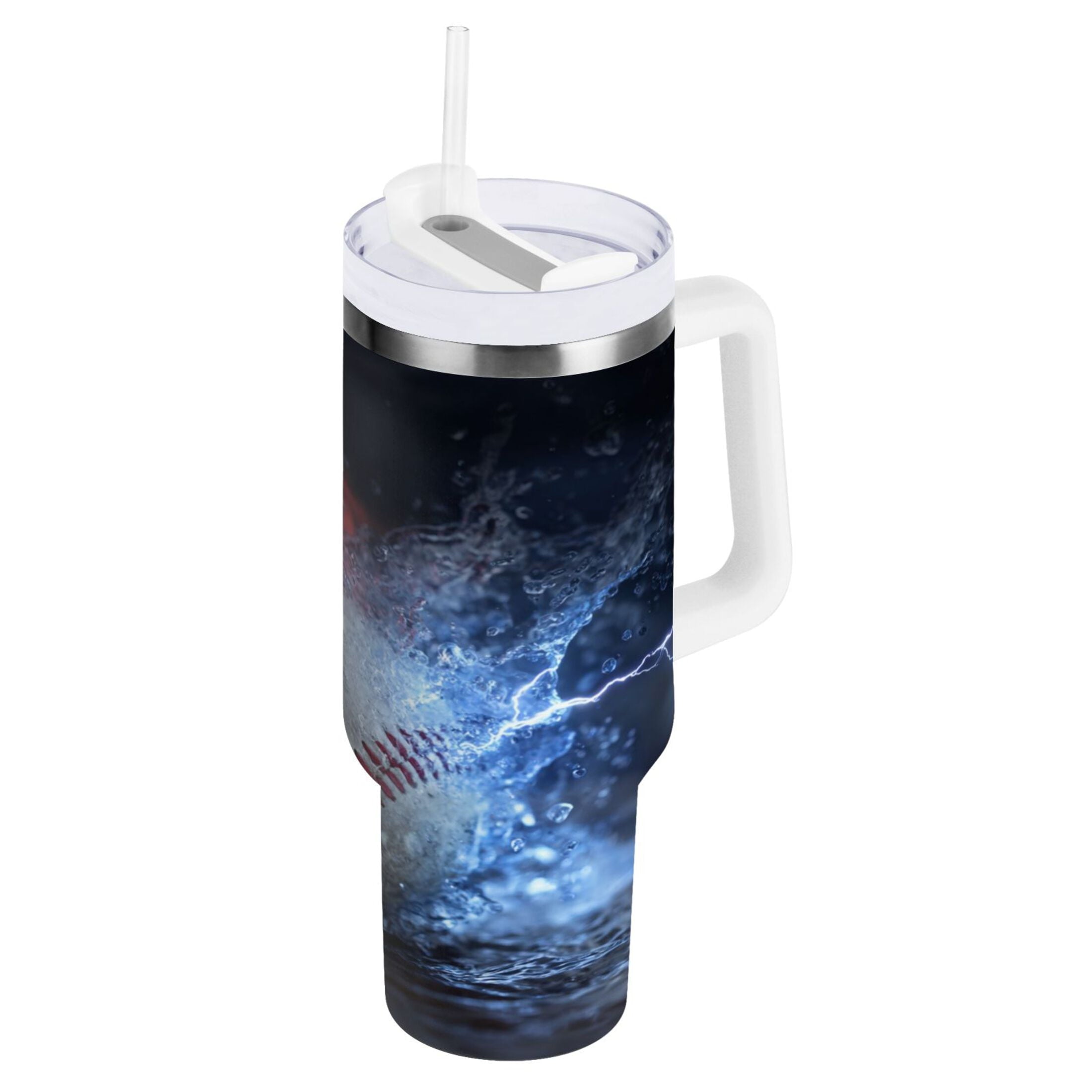 40 oz Insulated Stainless Steel Tumbler Double Wall Stainless Steel Tumbler with 2-Way Drinking Baseball with Water and Fire 7KTT