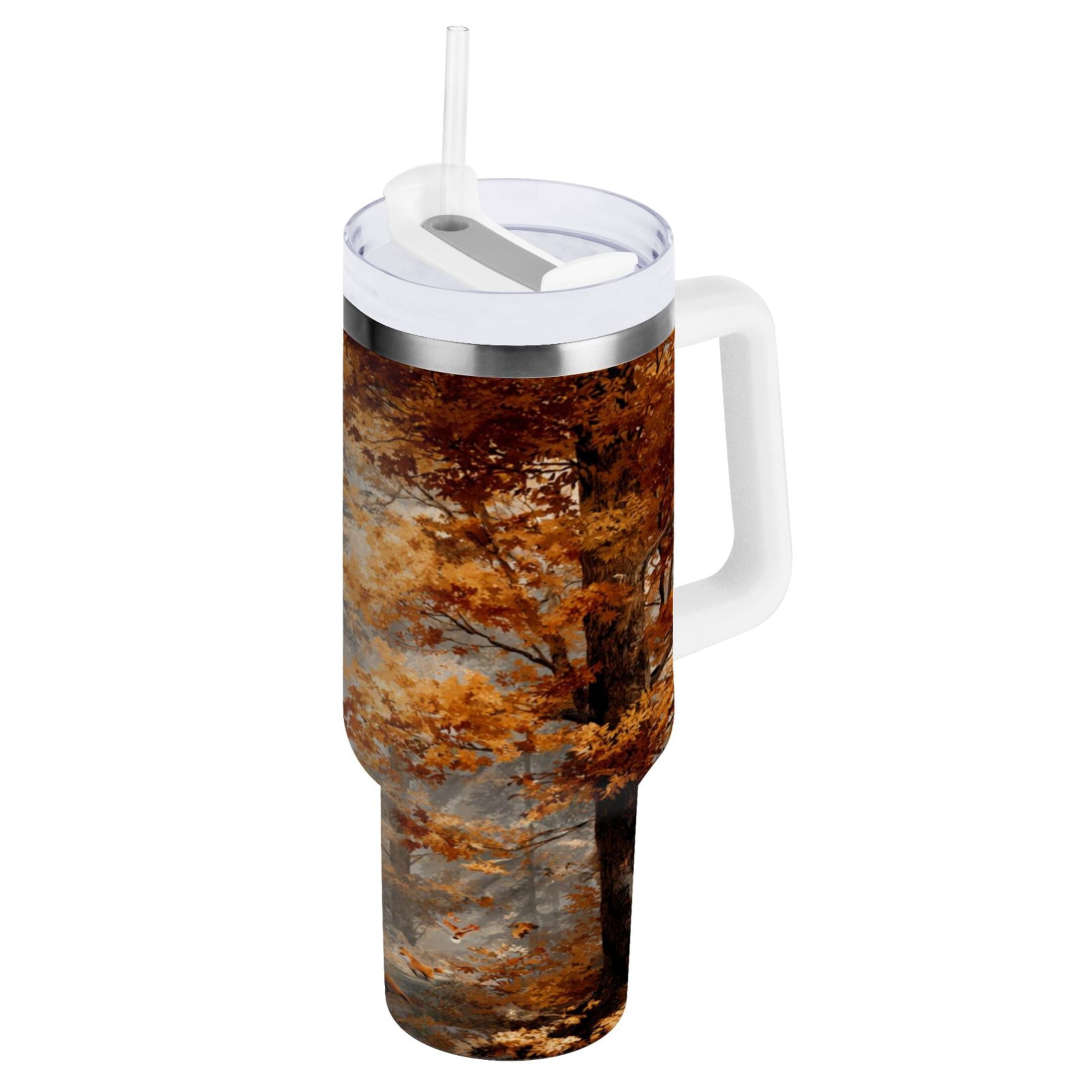 30 oz Insulated Stainless Steel Tumbler Double Wall Stainless Steel Tumbler with 2-Way Drinking Beautiful Autumn Forest JEIF