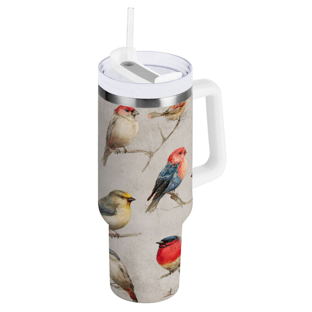 40 oz Insulated Stainless Steel Tumbler Double Wall Stainless Steel Tumbler with 2-Way Drinking Birds Pattern E1TV