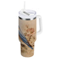 40 oz Insulated Stainless Steel Tumbler Double Wall Stainless Steel Tumbler with 2-Way Drinking Bluebird and Ancient Flowers R84G