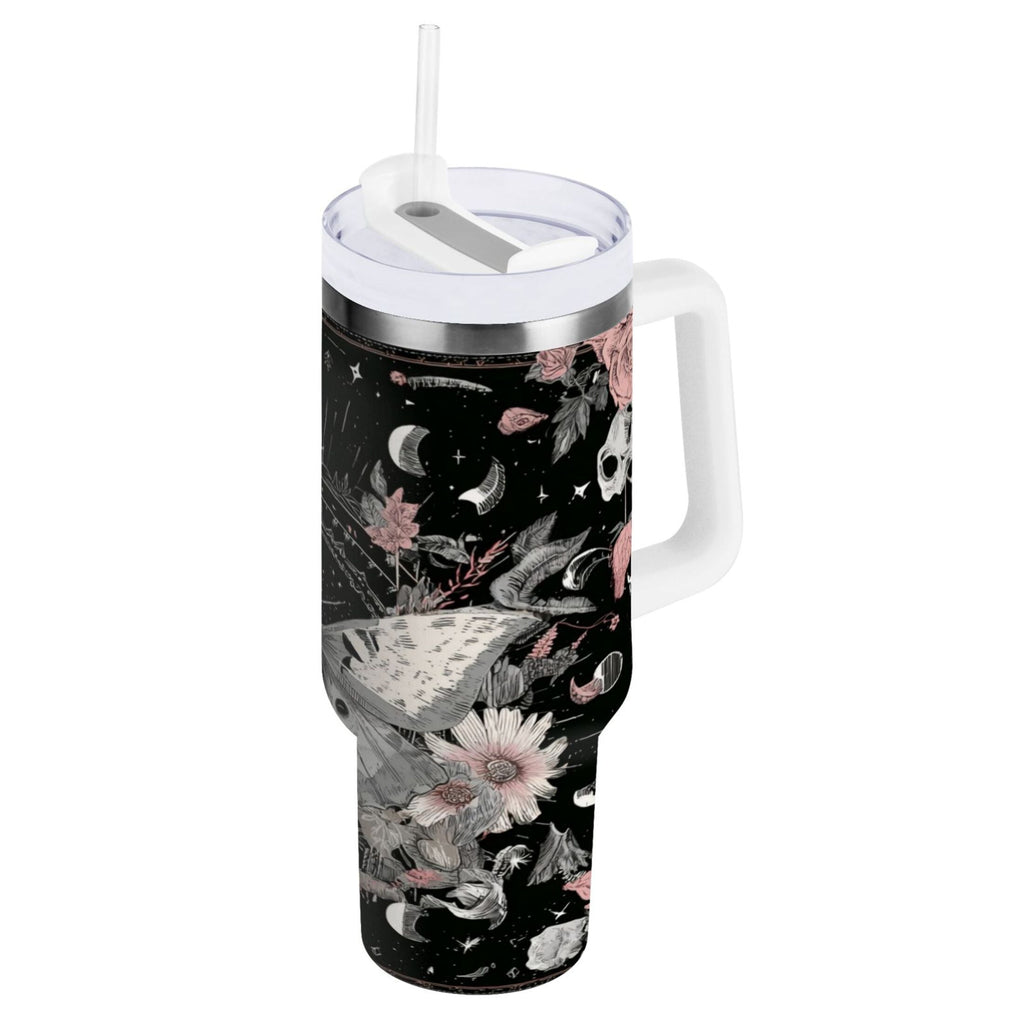 40 oz Insulated Stainless Steel Tumbler Double Wall Stainless Steel Tumbler with 2-Way Drinking Butterfly Surrounded by Flowers 20CT