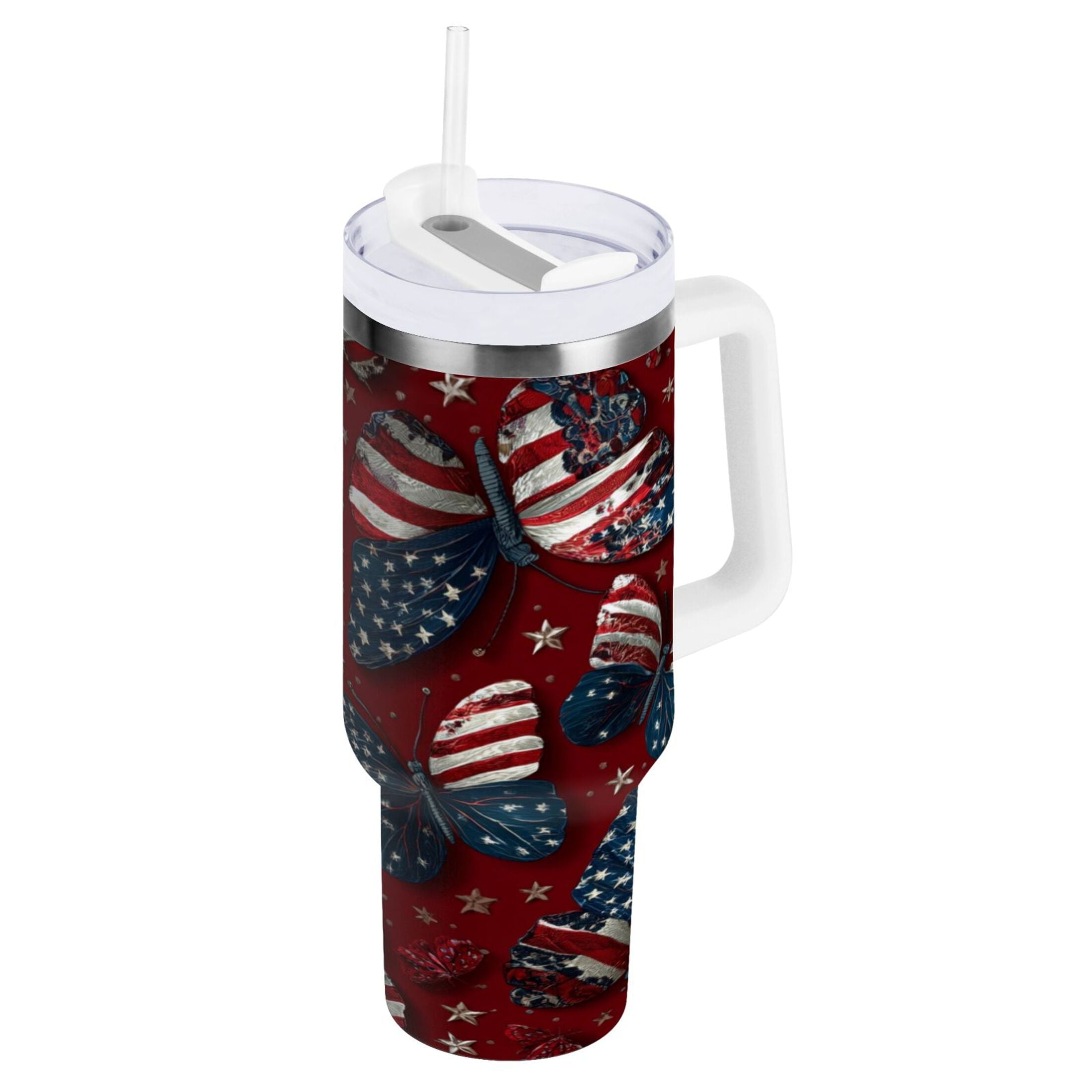 40 oz Insulated Stainless Steel Tumbler Double Wall Stainless Steel Tumbler with 2-Way Drinking Butterfly with National Flag 4X1G