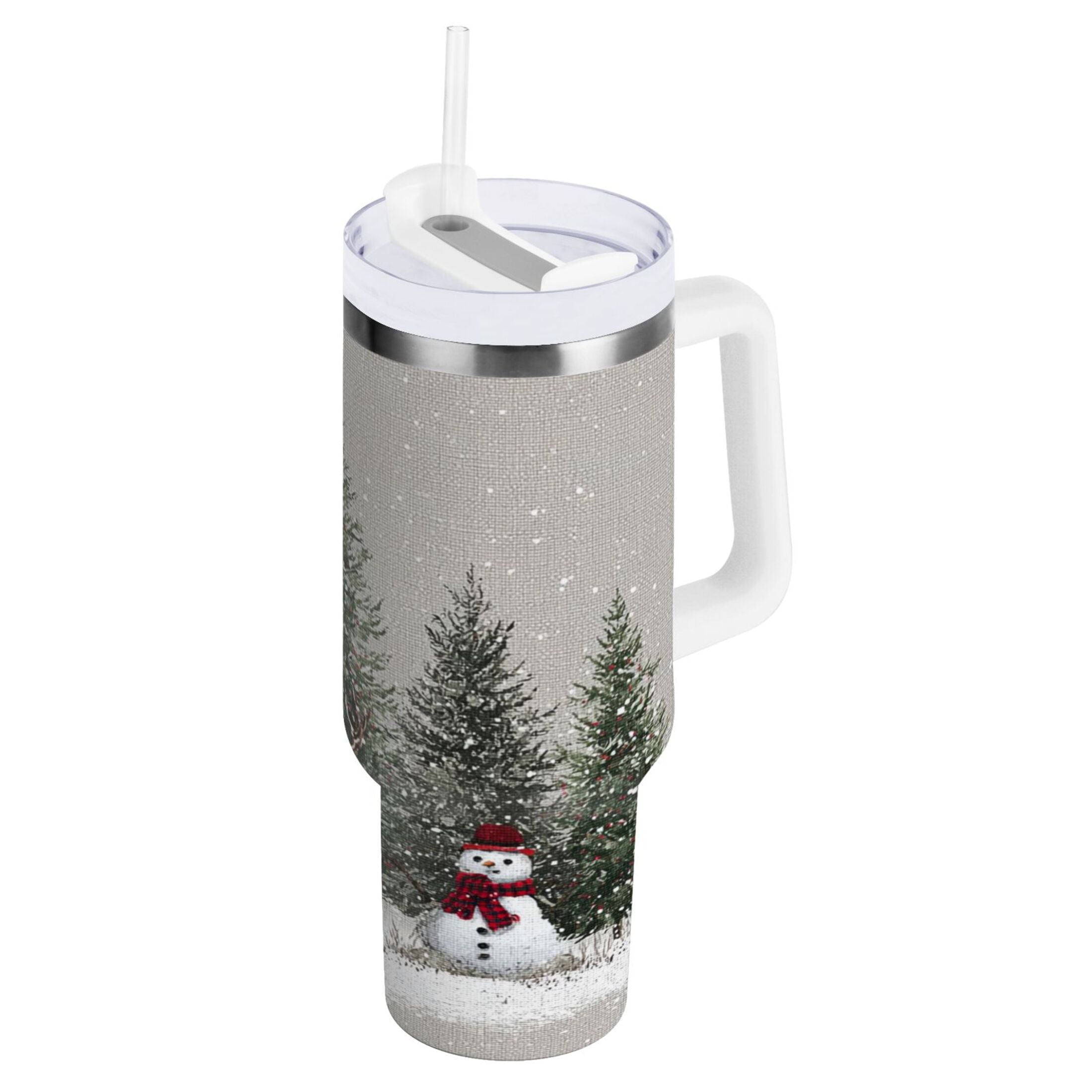 30 oz Insulated Stainless Steel Tumbler Double Wall Stainless Steel Tumbler with 2-Way Drinking Christmas Deer and Snowmen AECN